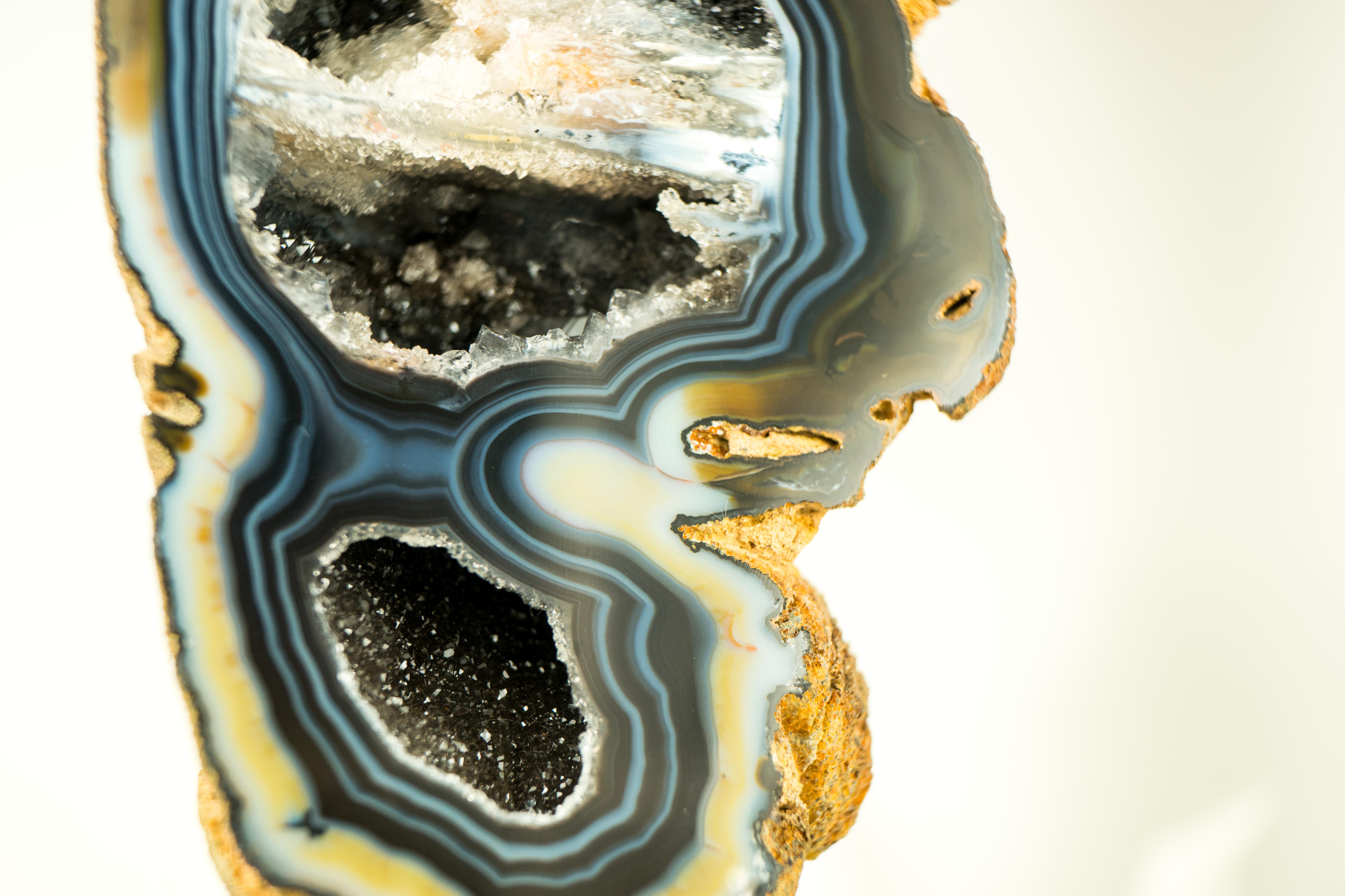 Gallery-Grade Blue Lace Agate Geode with Galaxy Druzy and Rare Formation For Sale 2
