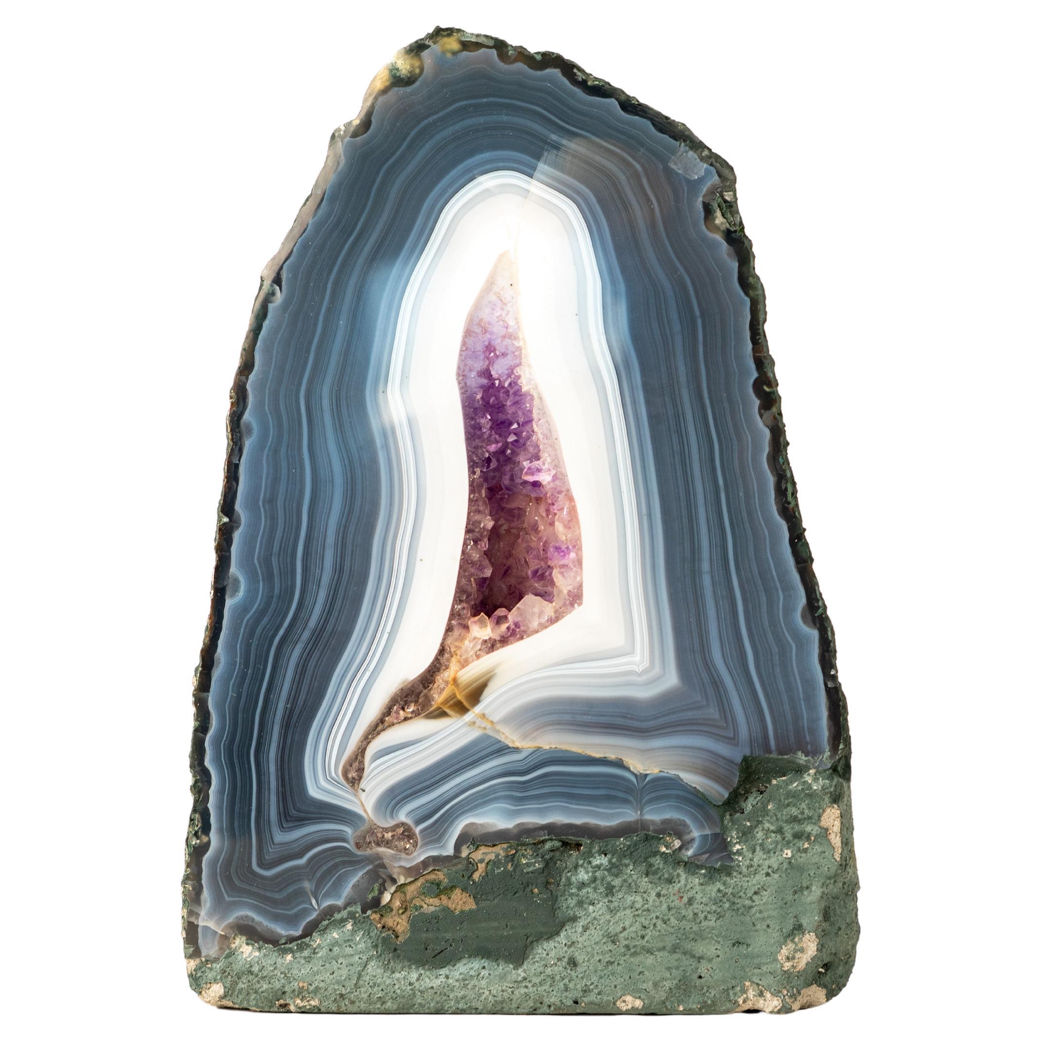 Gallery-Grade Blue
White Lace Agate Geode with Amethyst Druzy