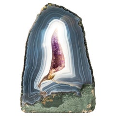 Gallery-Grade Blue 
White Lace Agate Geode with Amethyst Druzy
