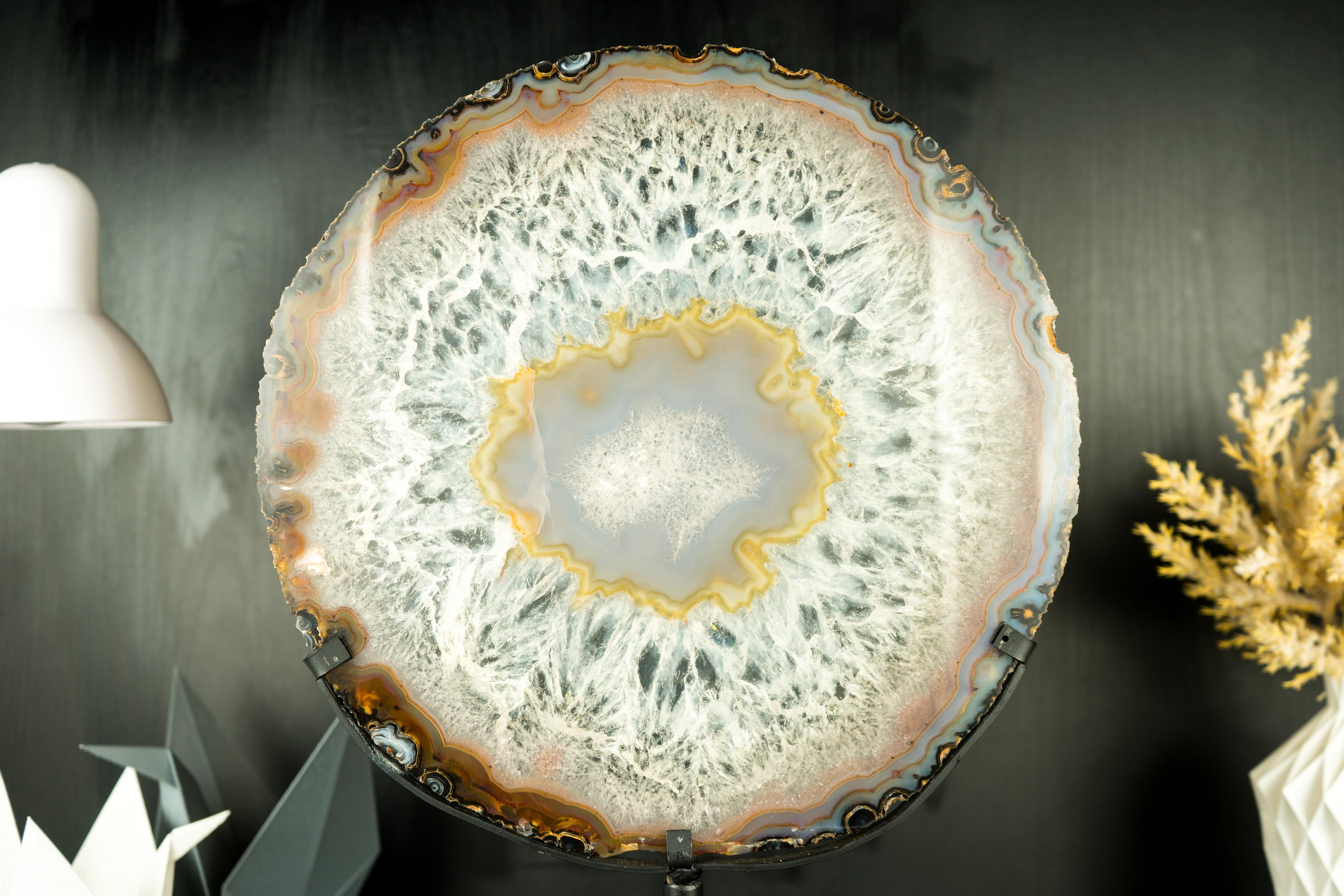 Gallery Grade Large Lace Agate Slice, with Ice-Like Crystal and Colorful Agate 11