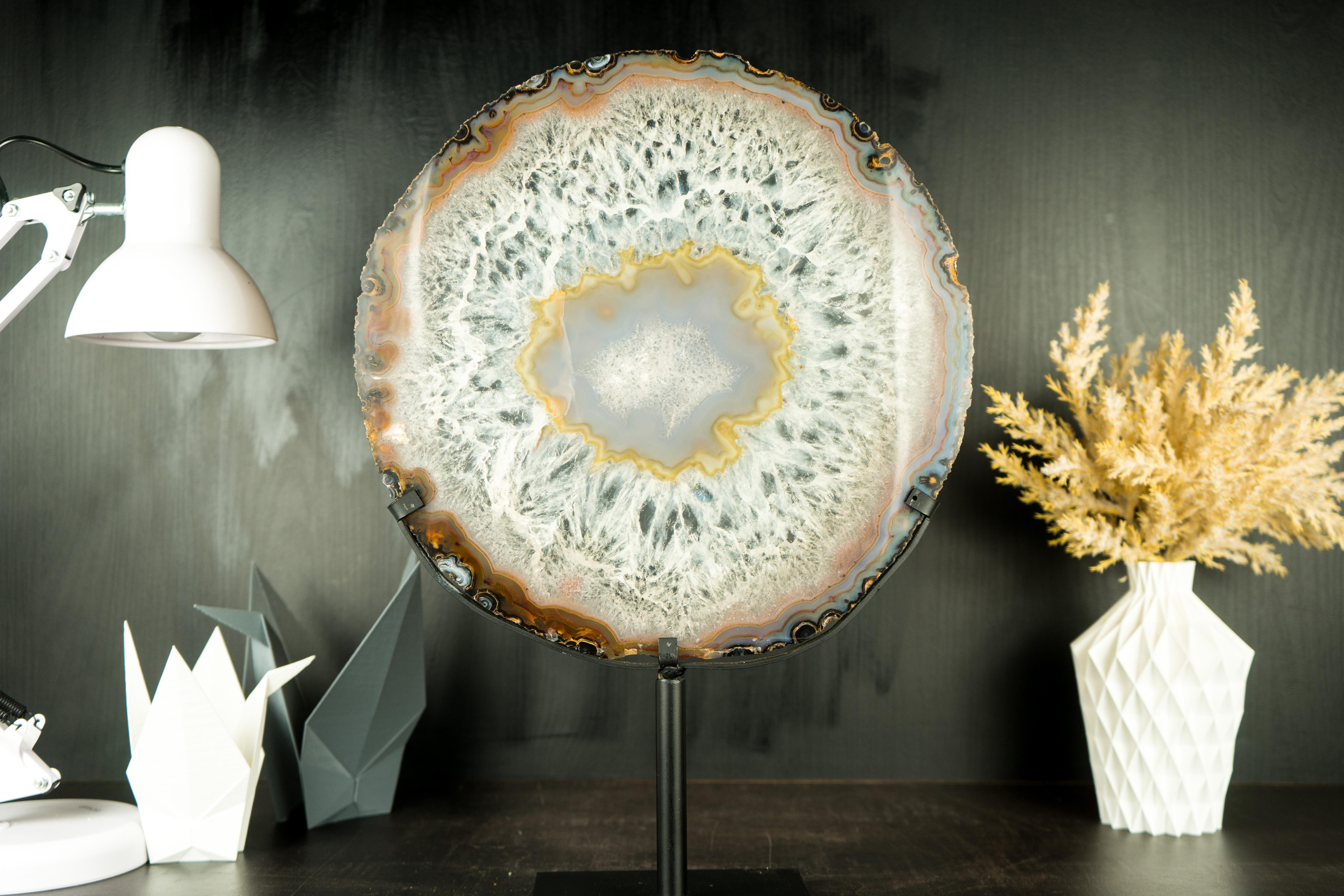 Gallery Grade Large Lace Agate Slice, with Ice-Like Crystal and Colorful Agate 13