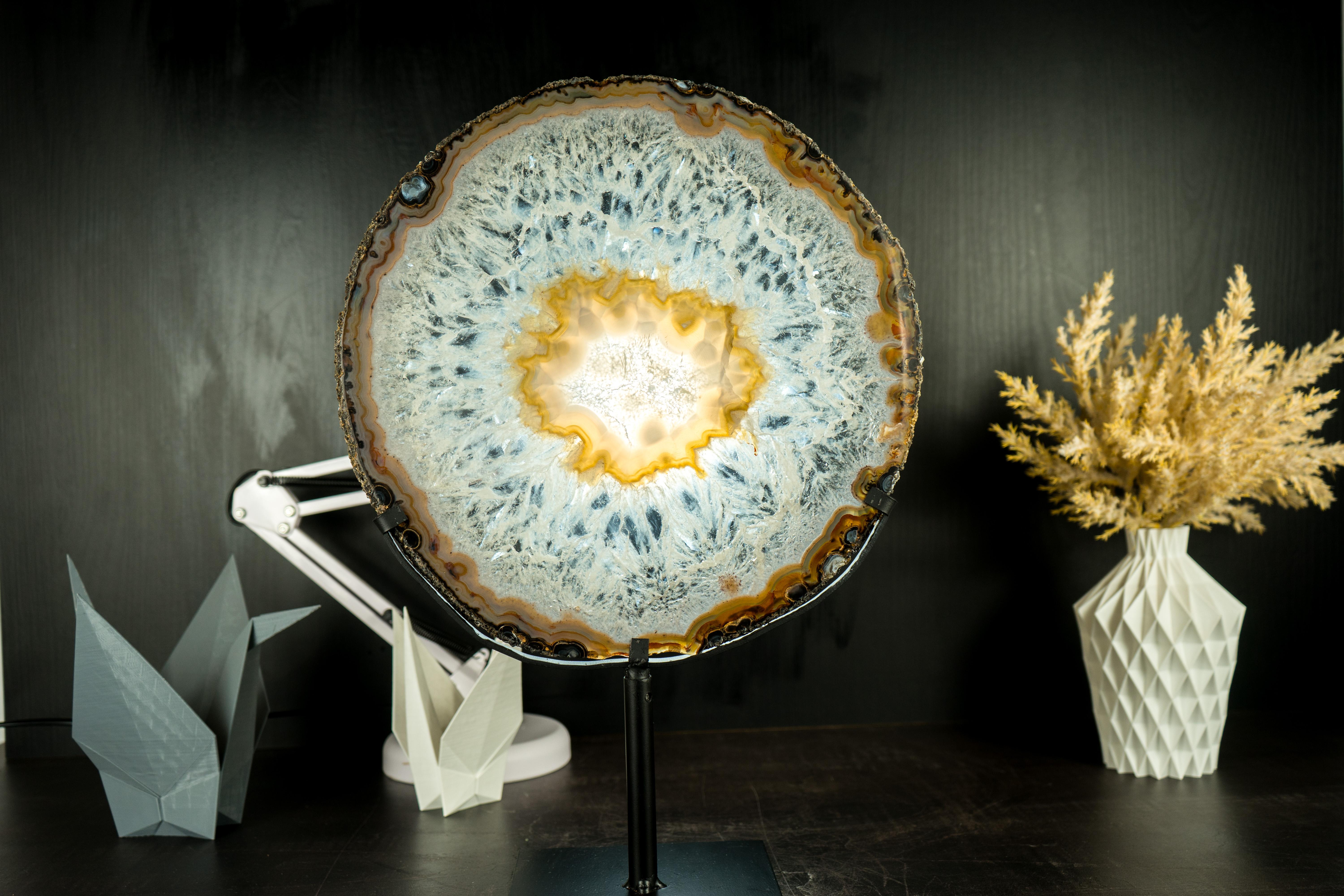 Gallery Grade Large Lace Agate Slice, with Ice-Like Crystal and Colorful Agate 1