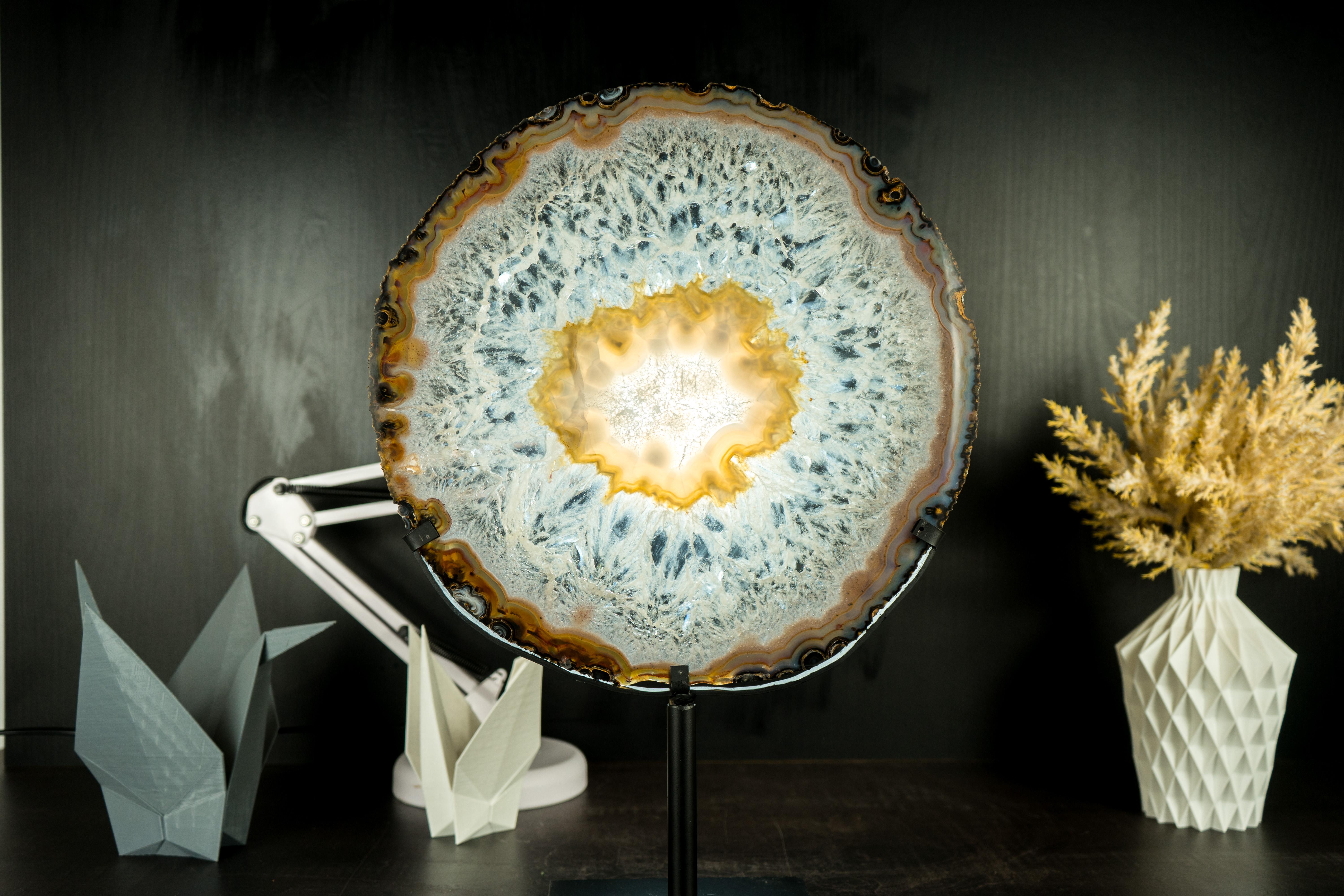 Gallery Grade Large Lace Agate Slice, with Ice-Like Crystal and Colorful Agate 3