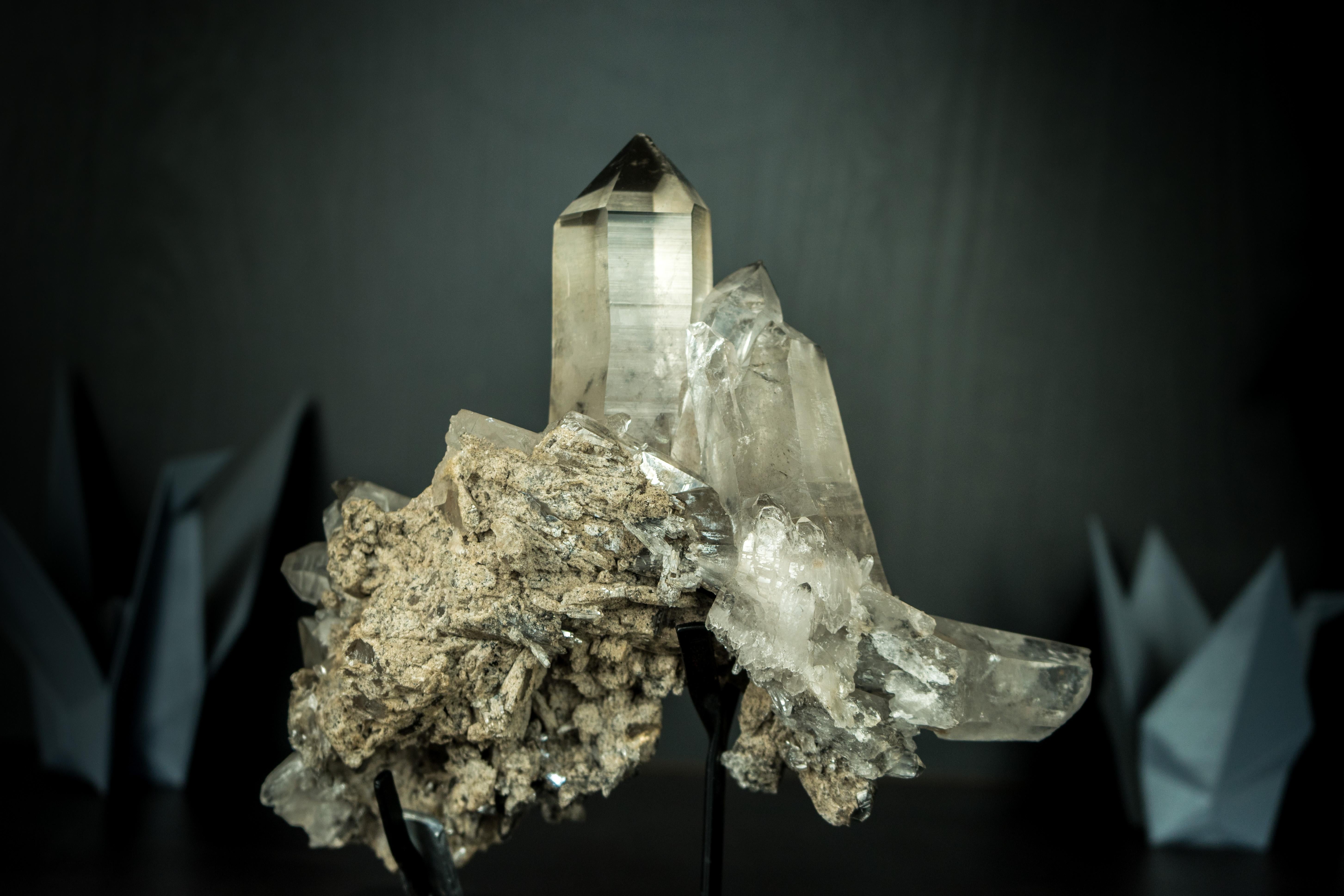 Gallery Grade Lemurian Crystal Cluster with Gray Dreamcoat Lithium Phantom For Sale 5