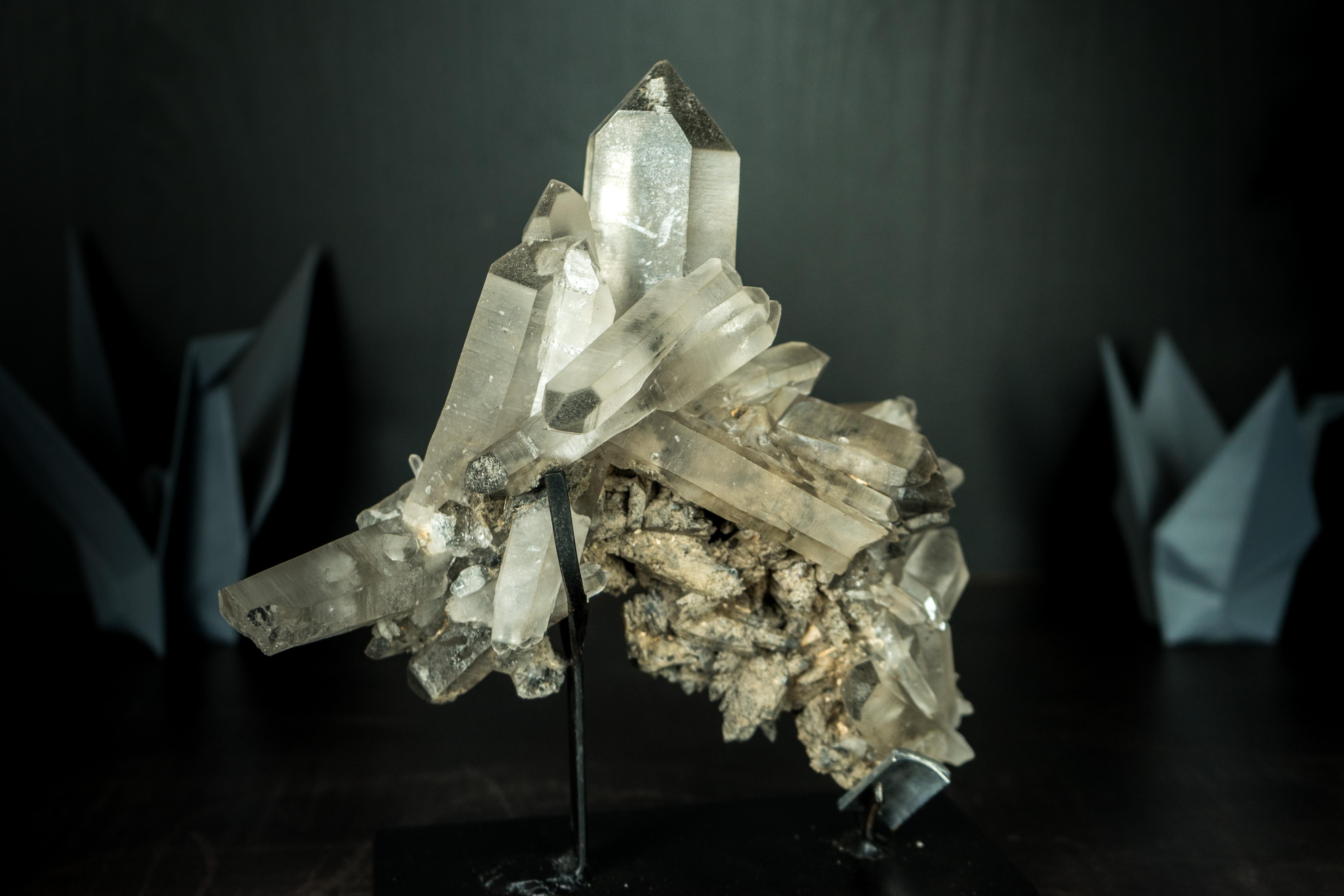 Gallery Grade Lemurian Crystal Cluster with Gray Dreamcoat Lithium Phantom For Sale 7