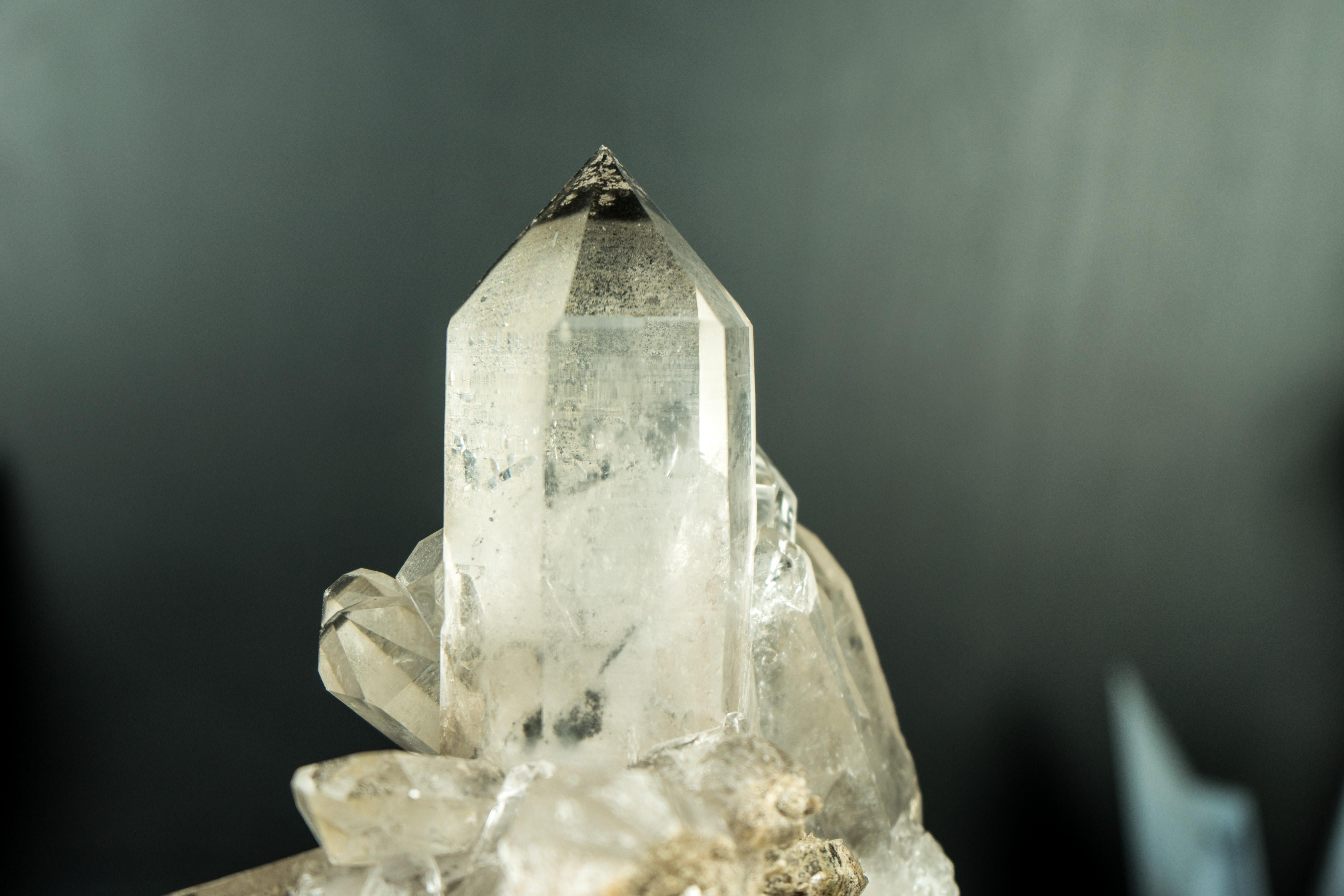 Gallery Grade Lemurian Crystal Cluster with Gray Dreamcoat Lithium Phantom For Sale 1