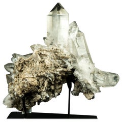 Lemurianischer Kristall-Cluster in Galerieform mit grauem Dreamcoat aus Lithium Phantom