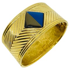 GALLERY ORIGINALS vintage gold tone blue resin designer massive clamper bracelet