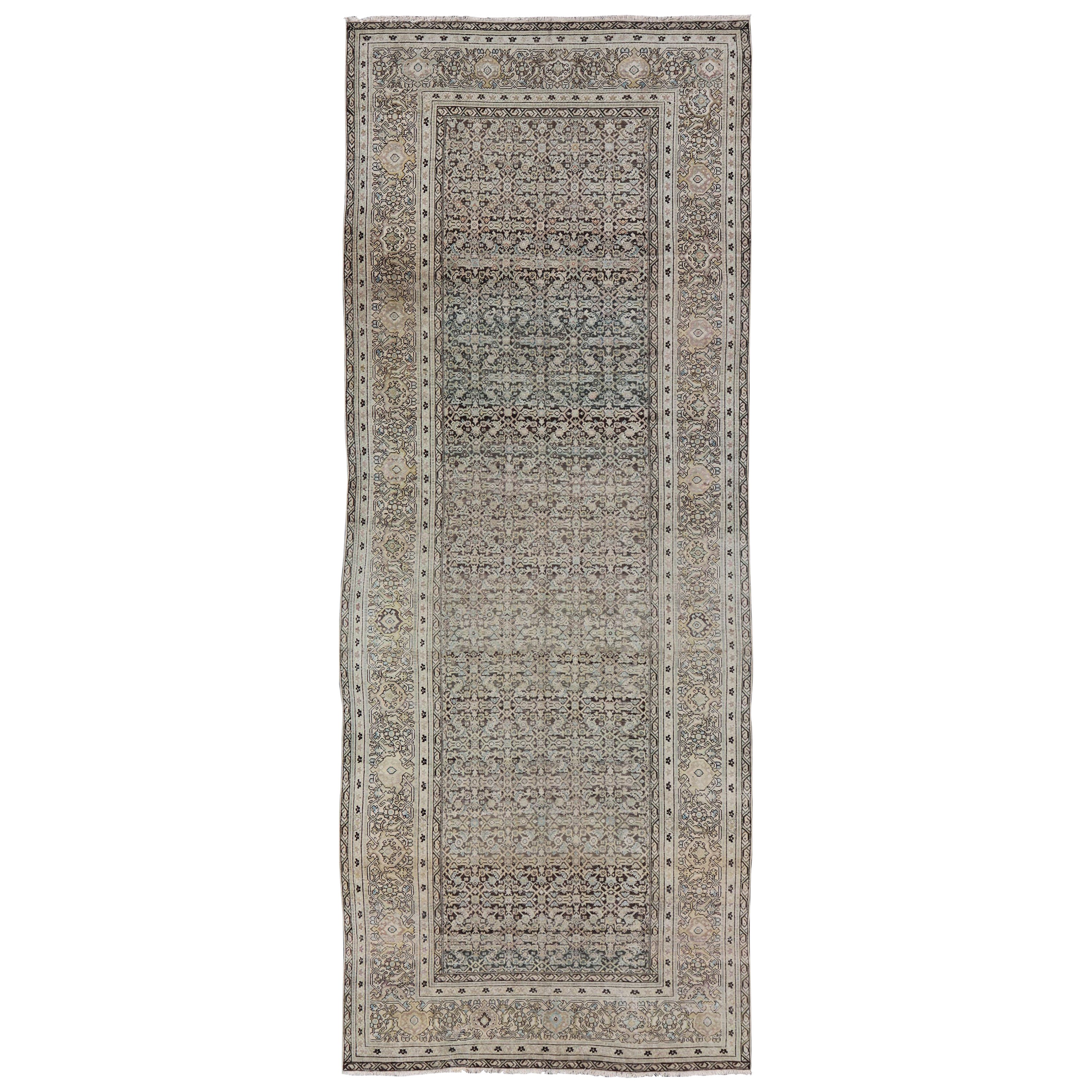 Galerie Persian Malayer All-Over Geometrisches Design in Lt. Blau, Hellbraun und Grün