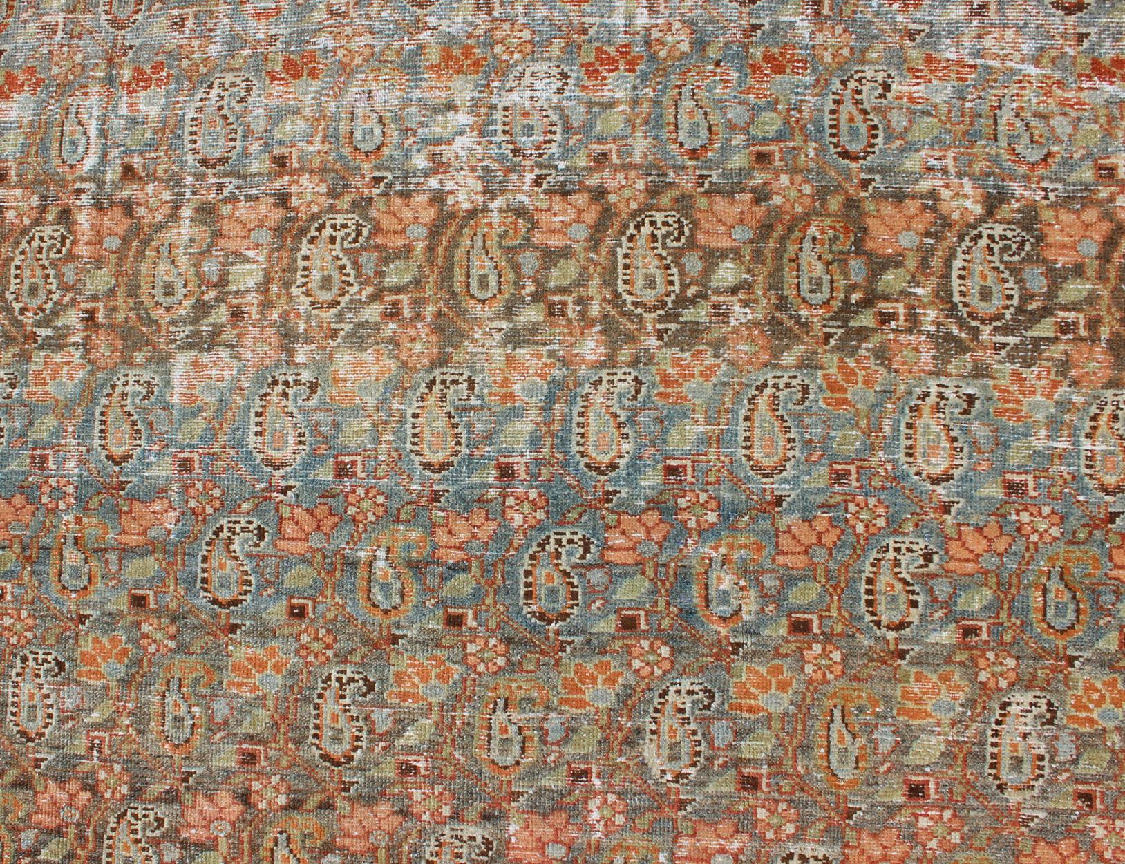 Galerie Persischer Malayer mit geometrischem All-Over-Muster in Blau:: Apricot und Grün im Angebot 3
