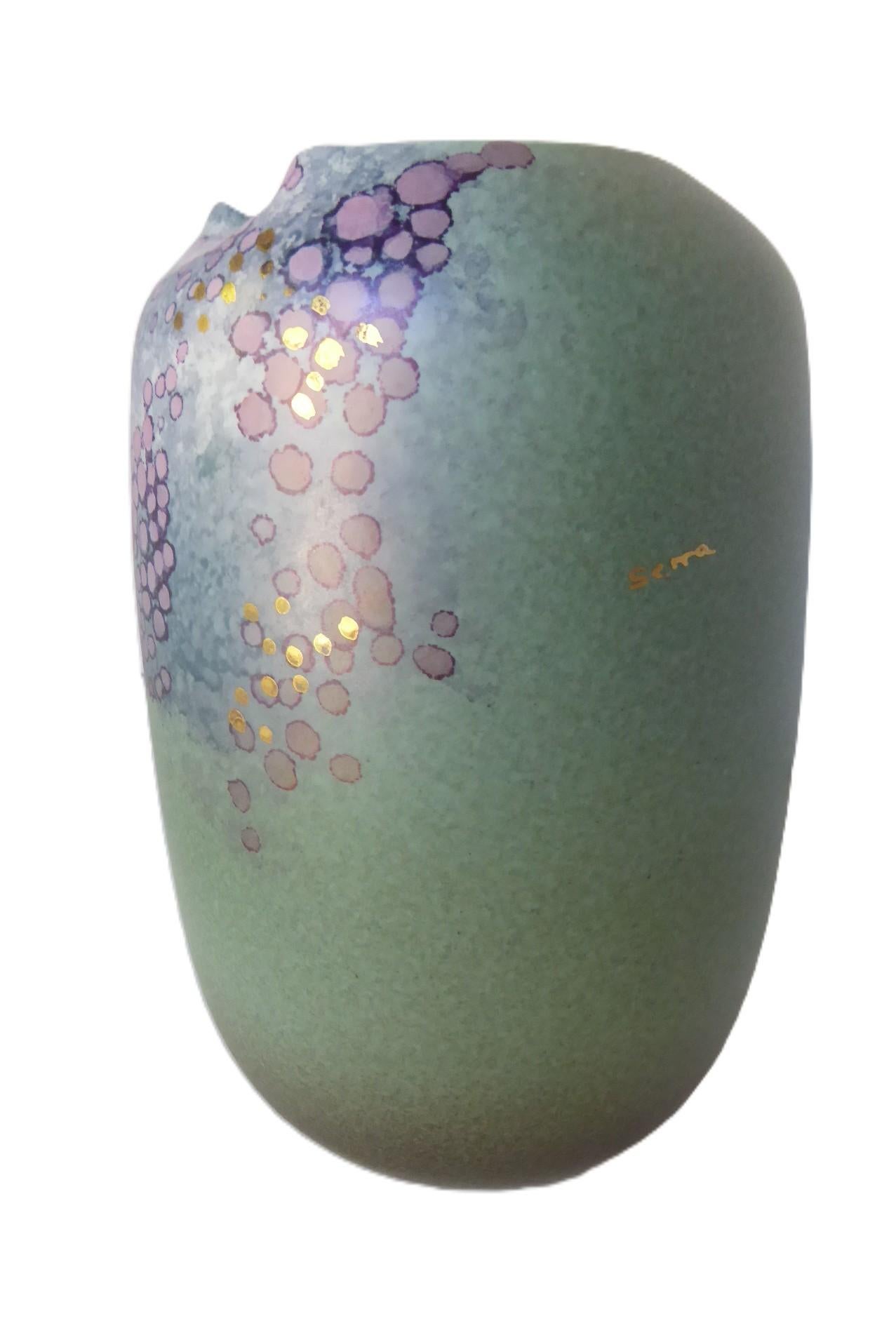 Fait main Vase en céramique moderne à bord pincé Serra, Josep Serra, Espagne, 1970