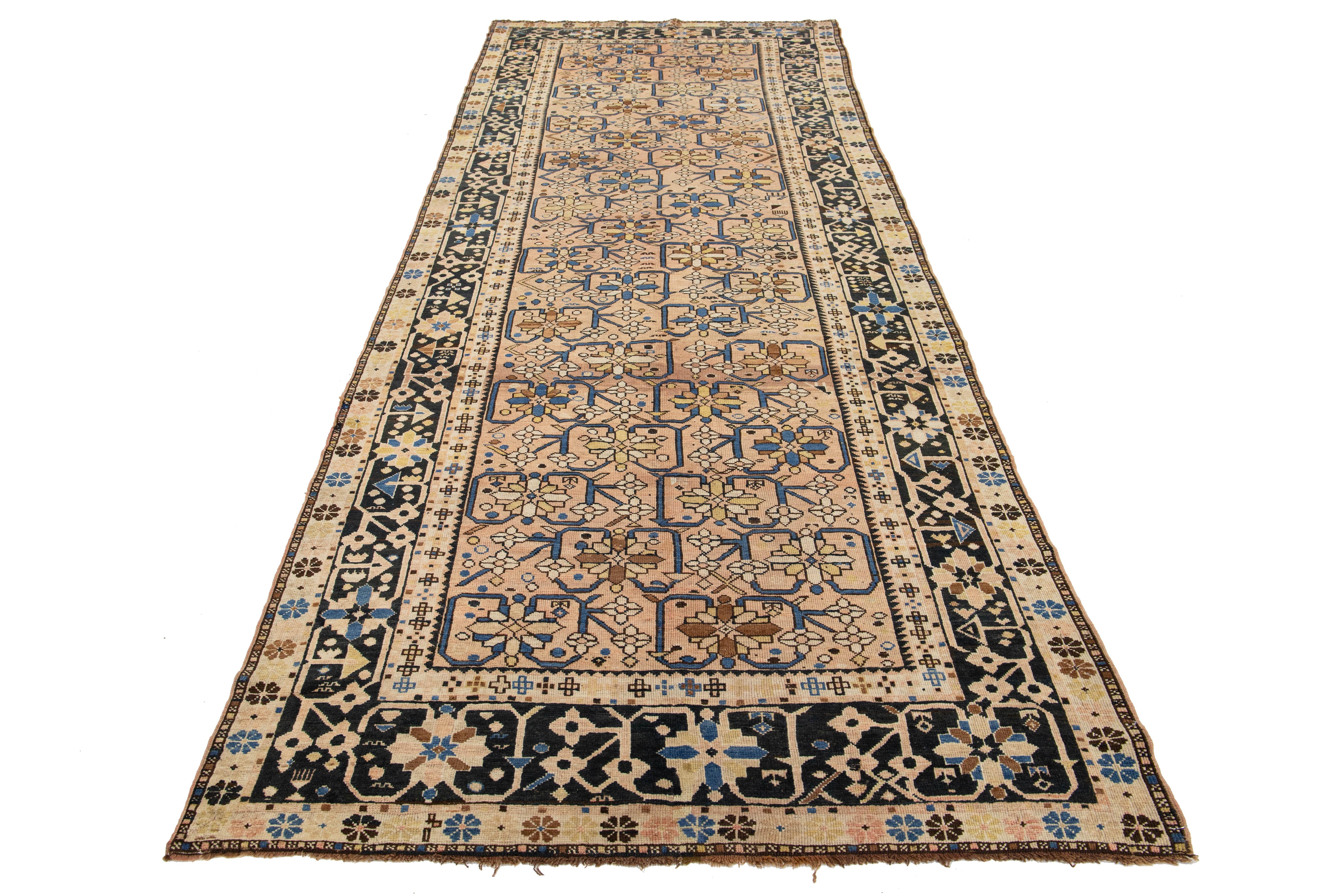 Gallery Size Antique Karabaugh Handmade Wool Rug In Peach with Allover Design im Angebot 2