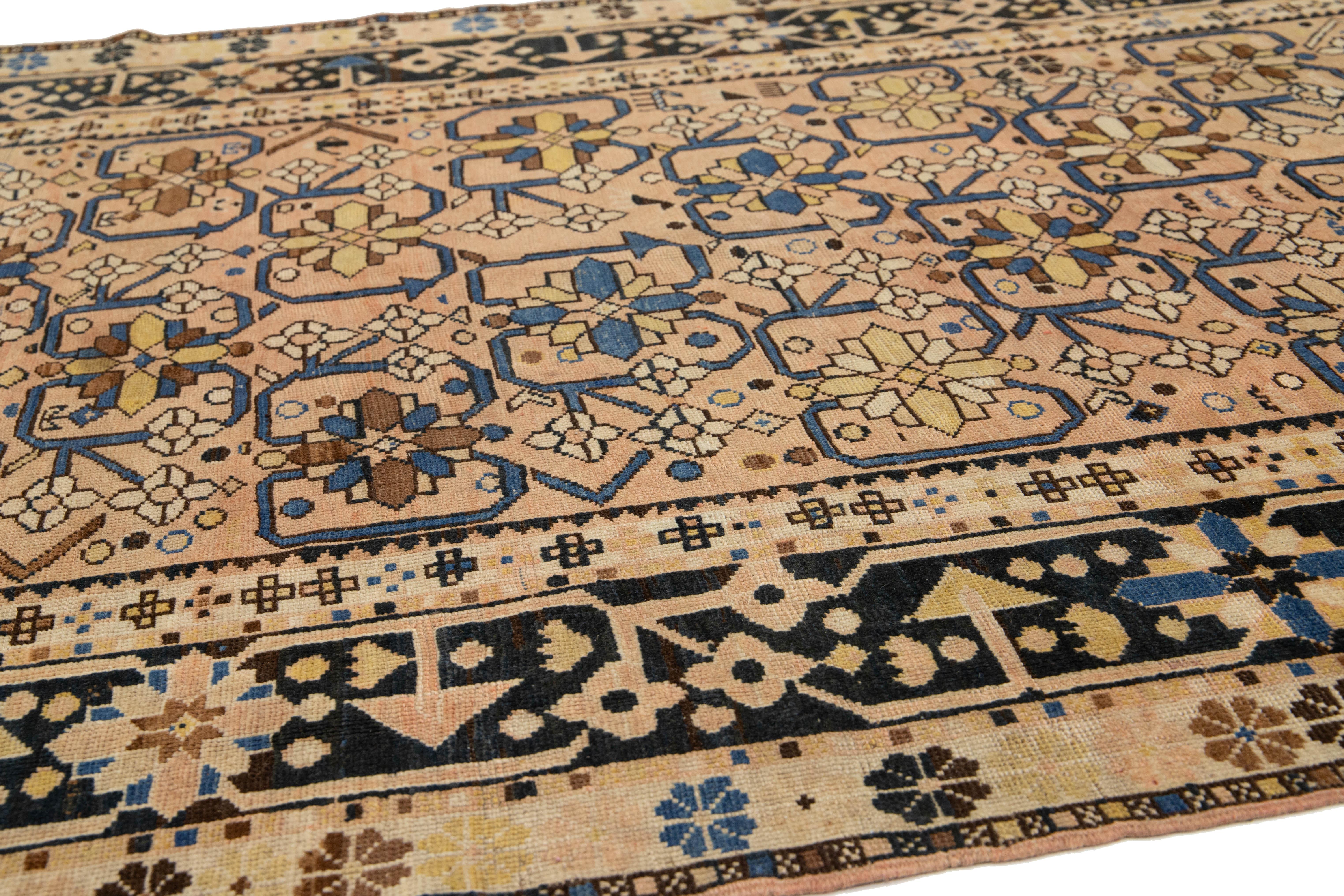 Gallery Size Antique Karabaugh Handmade Wool Rug In Peach with Allover Design (Handgeknüpft) im Angebot