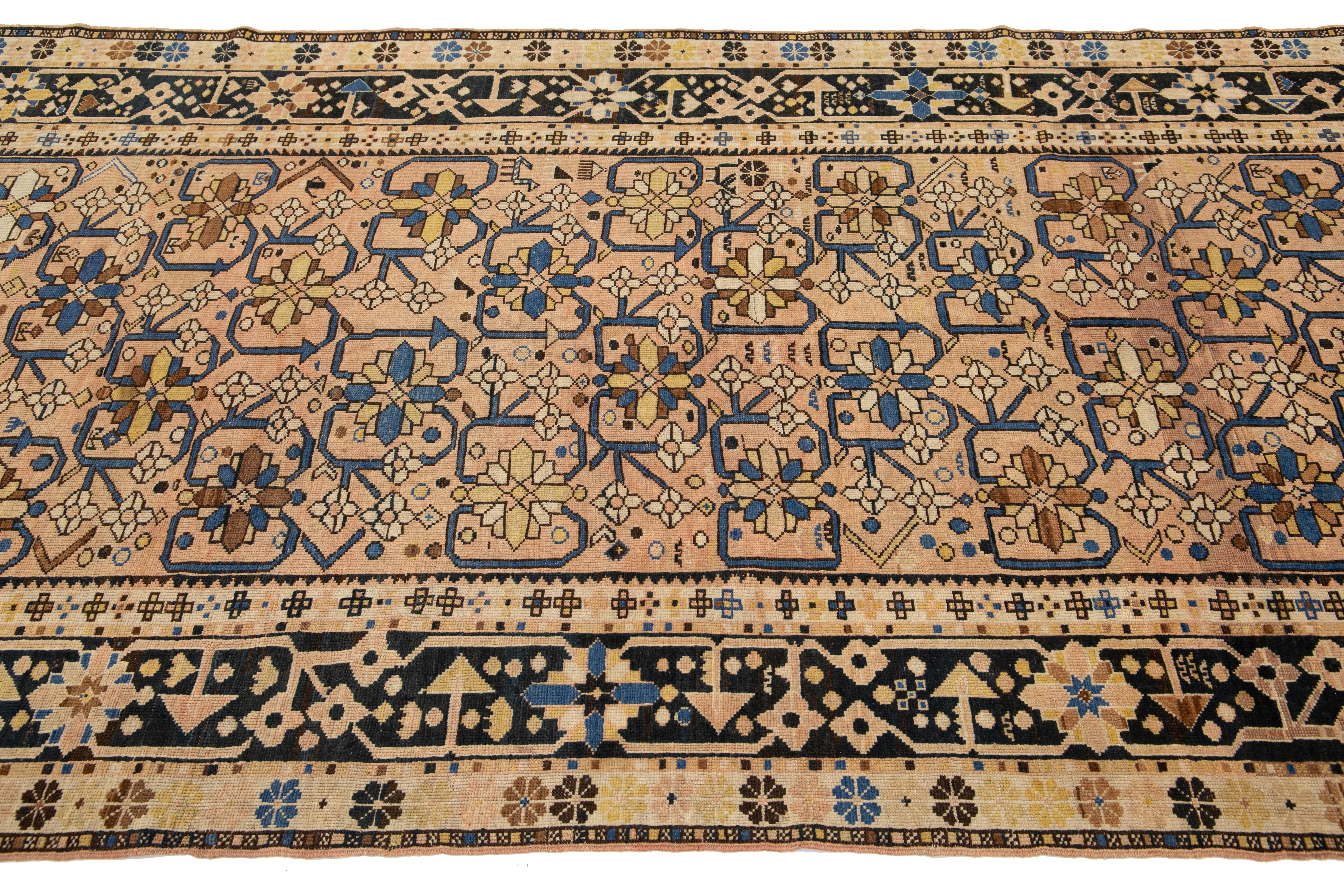 Gallery Size Antique Karabaugh Handmade Wool Rug In Peach with Allover Design im Zustand „Gut“ im Angebot in Norwalk, CT