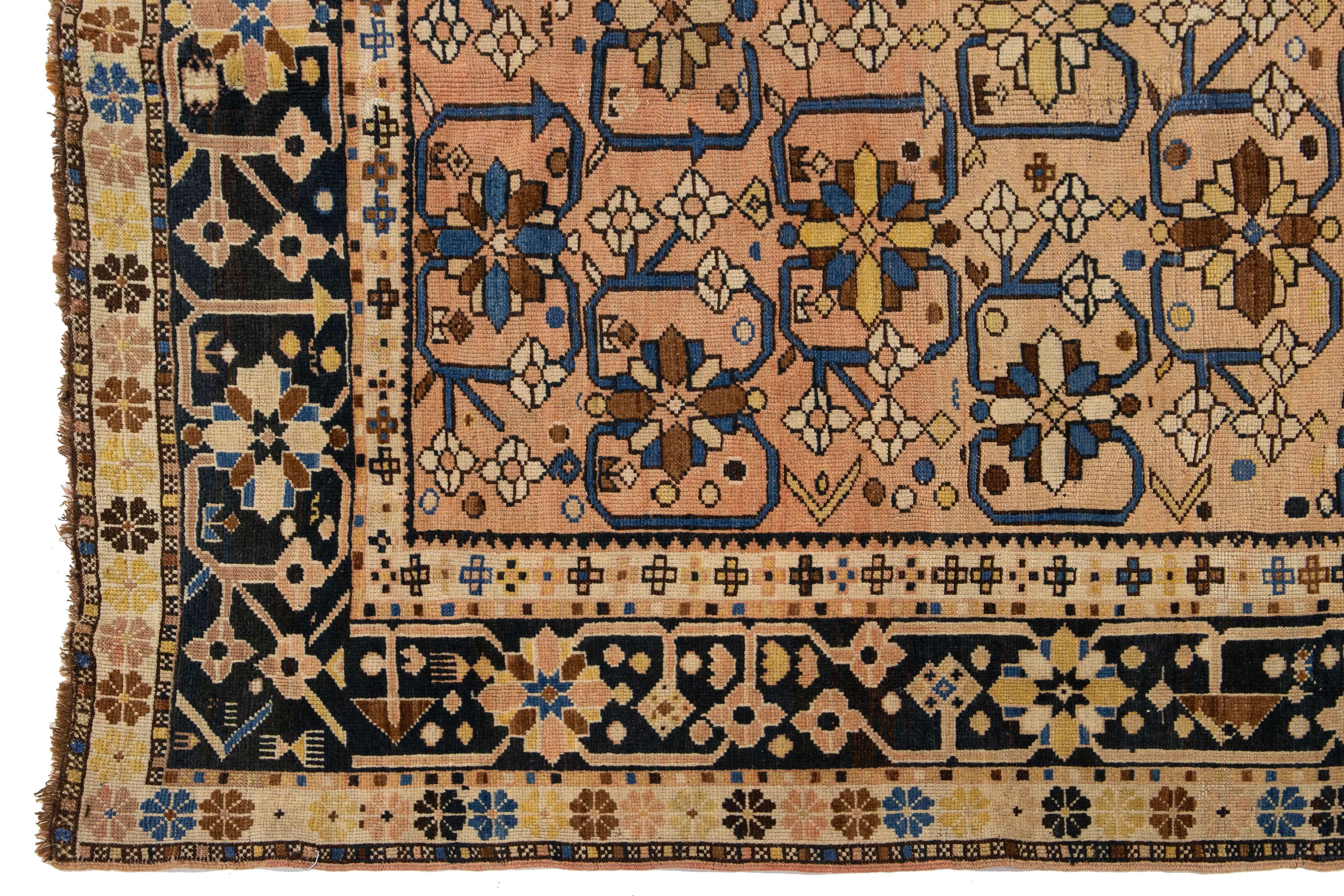 Gallery Size Antique Karabaugh Handmade Wool Rug In Peach with Allover Design (20. Jahrhundert) im Angebot