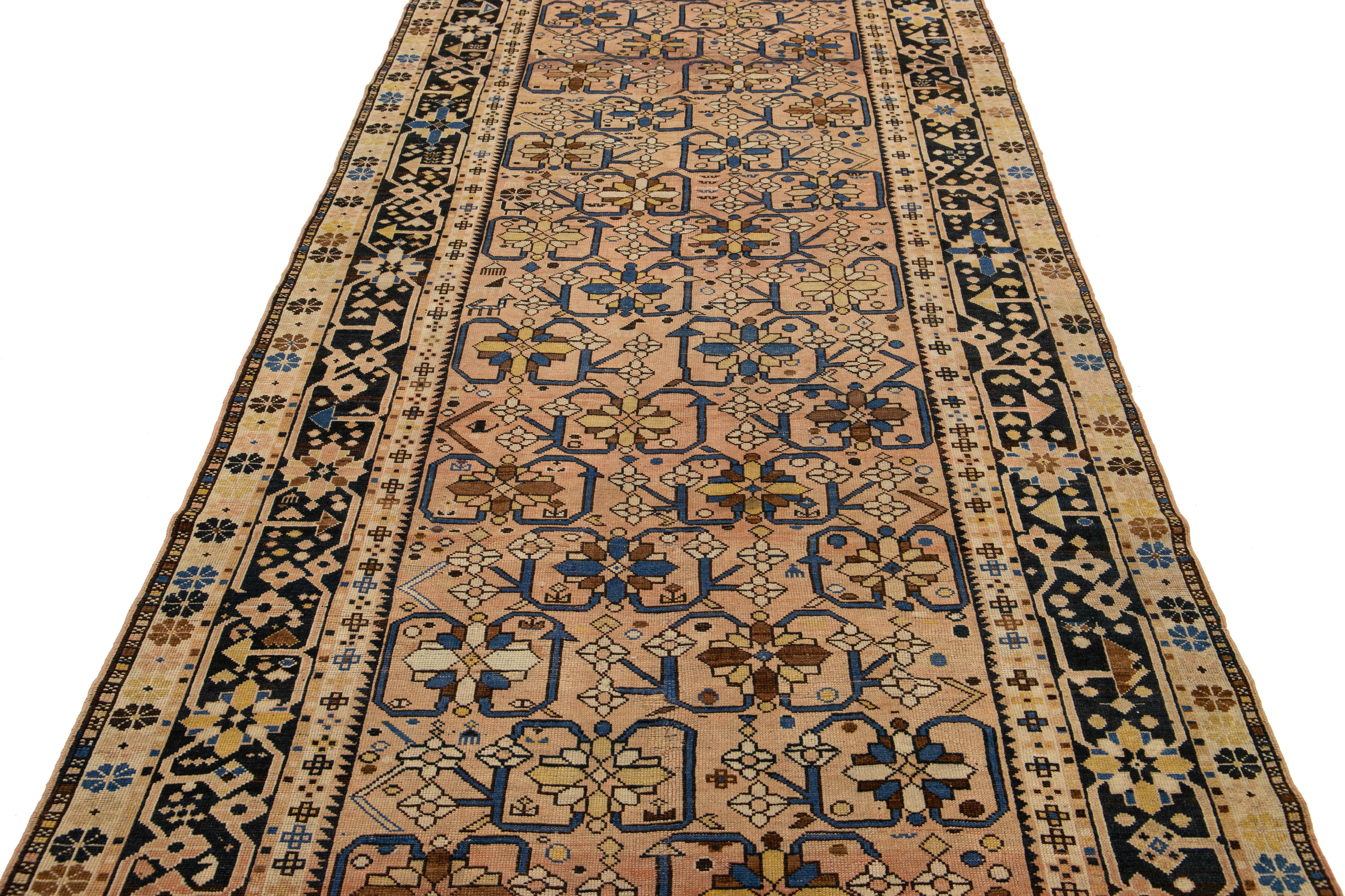 Gallery Size Antique Karabaugh Handmade Wool Rug In Peach with Allover Design (Wolle) im Angebot