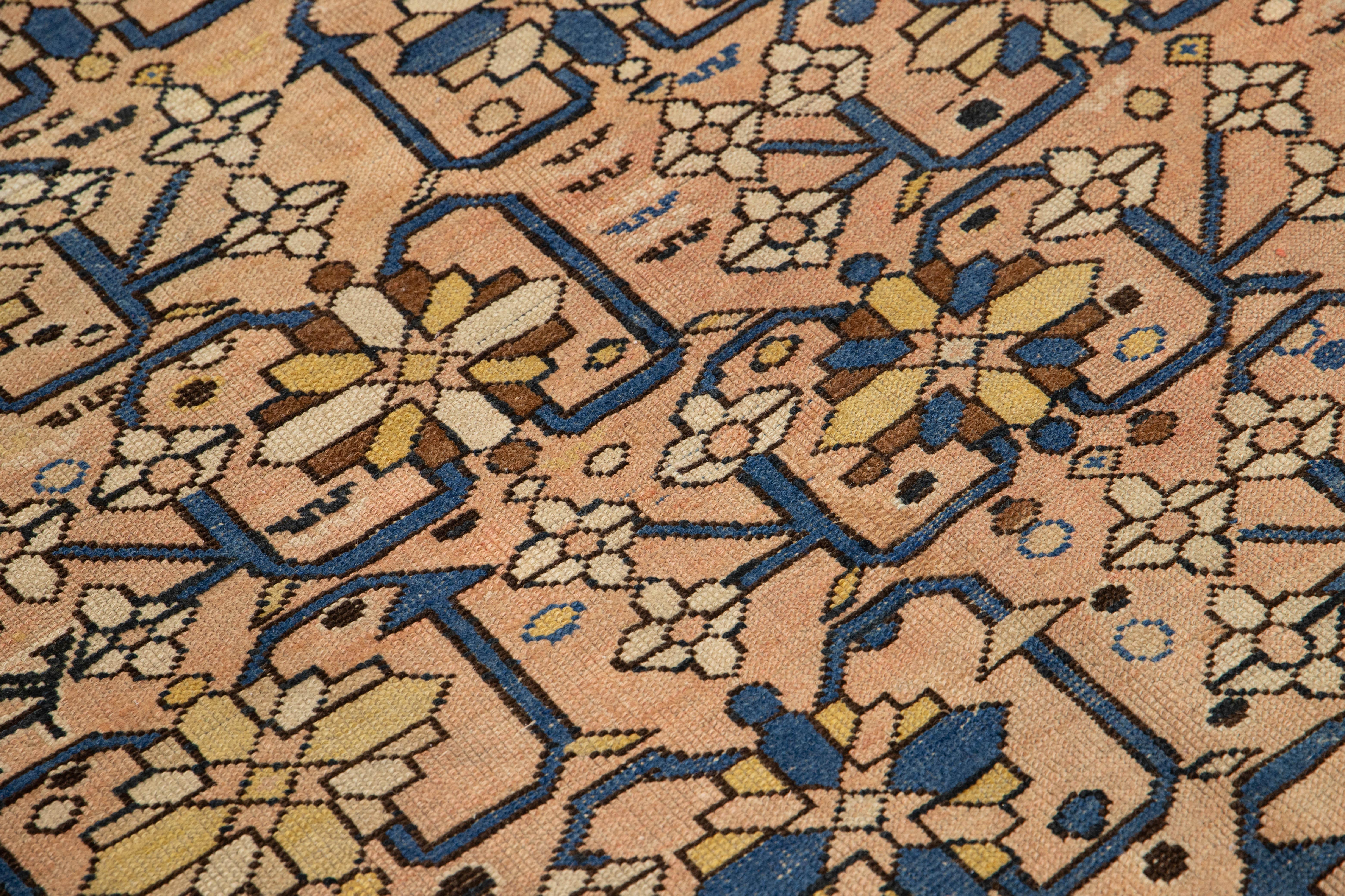 Gallery Size Antique Karabaugh Handmade Wool Rug In Peach with Allover Design im Angebot 1