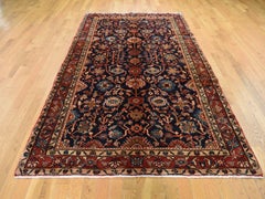 Gallery Size Blue Vintage Persian Hamadan Hand Knotted Pure Wool Oriental Rug