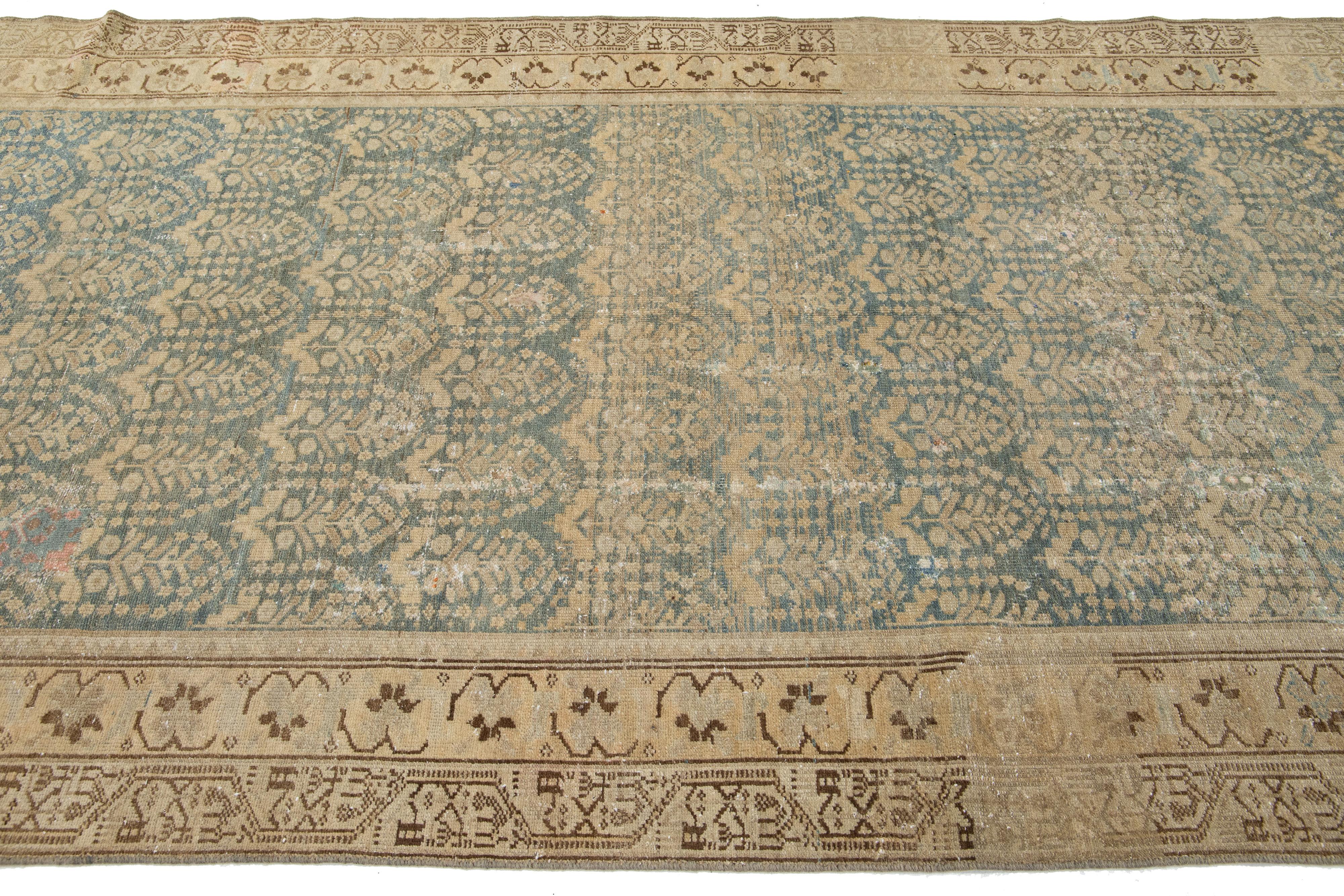 20th Century Gallery size Malayer Handmade Persian Antique Wool Rug In Blue For Sale