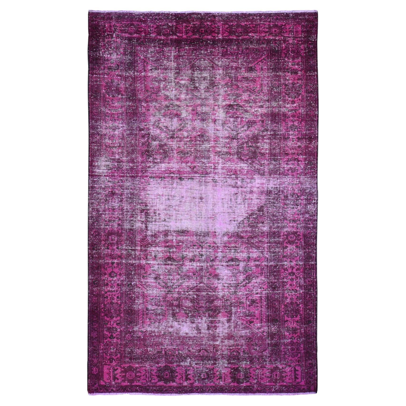 Gallery Size Pink Vintage and Worn Down Persian Bakhtiari Hand Knotted Wool Rug For Sale