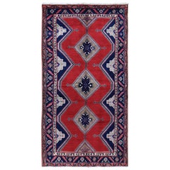 Gallery Size Red Vintage Persian Hamadan Full Pile Pure Wool Hand Knotted Rug