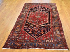 Gallery Size Red Vintage Persian Hamadan Pure Wool Hand Knotted Oriental Rug