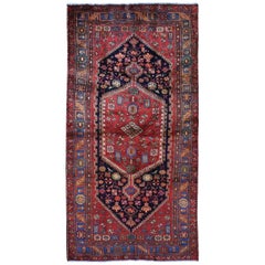 Gallery Size Red Vintage Persian Hamadan Pure Wool Hand Knotted Oriental Rug