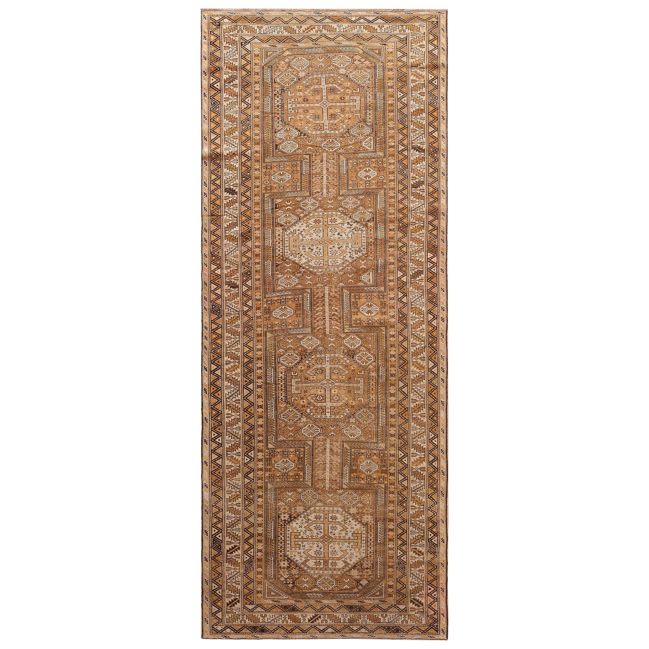 Gallery Size Tribal Antique Caucasian Shirvan Rug. Size: 4 ft 3 in x 10 ft 9 in