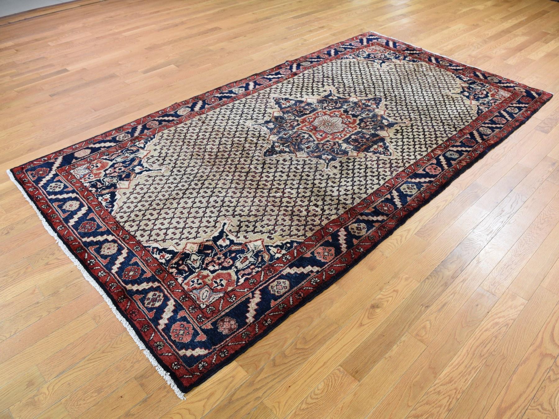Hollywood Regency Gallery Size Vintage Persian Hamadan Camel Hair Pure Wool Hand Knotted Rug