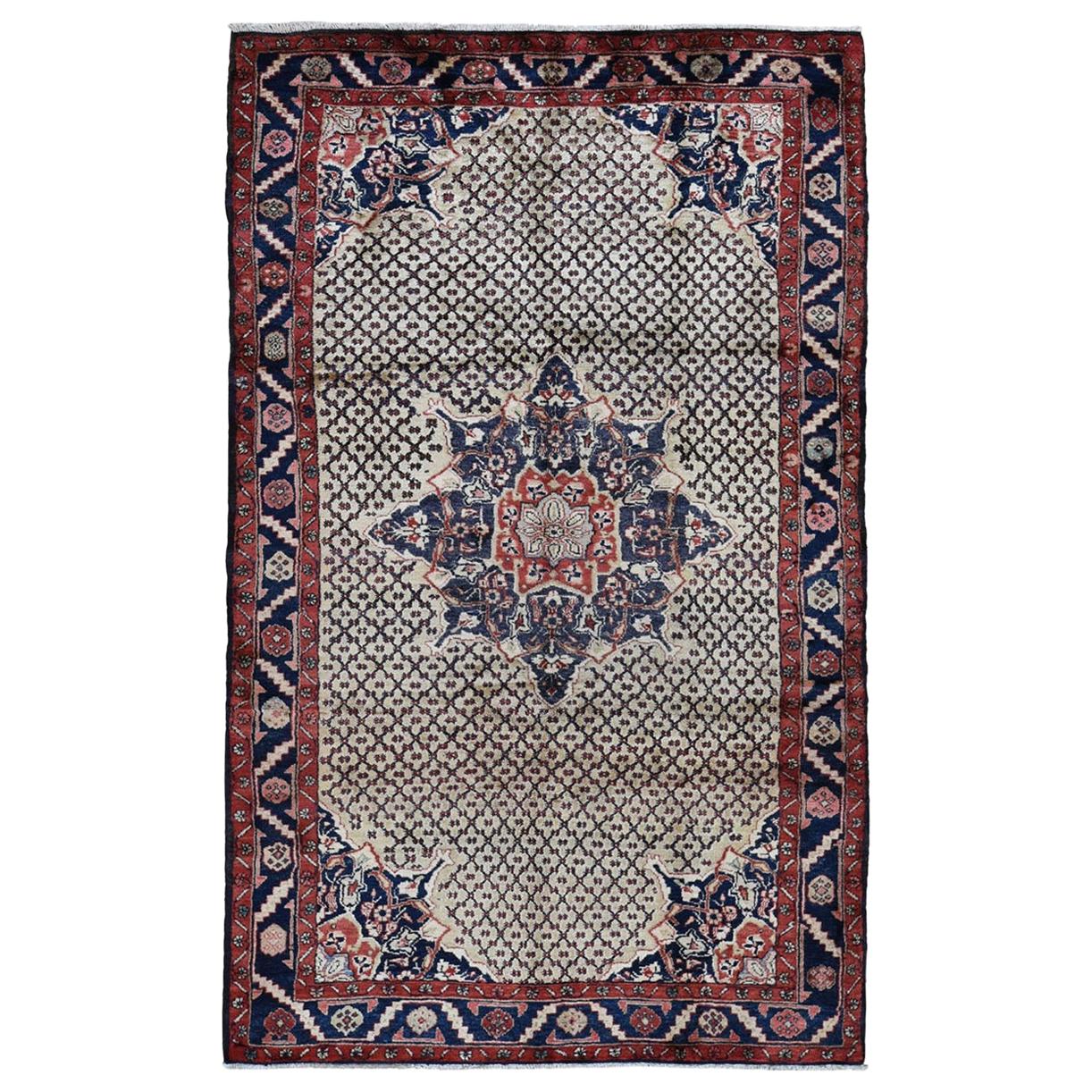 Gallery Size Vintage Persian Hamadan Camel Hair Pure Wool Hand Knotted Rug