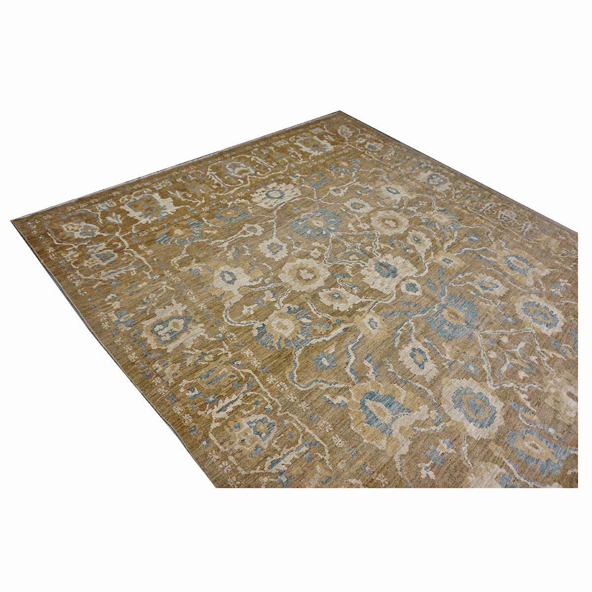 Gallery Sized Persian Sultanabad Rug 10 x 20 light brown & Light Blue For Sale 3