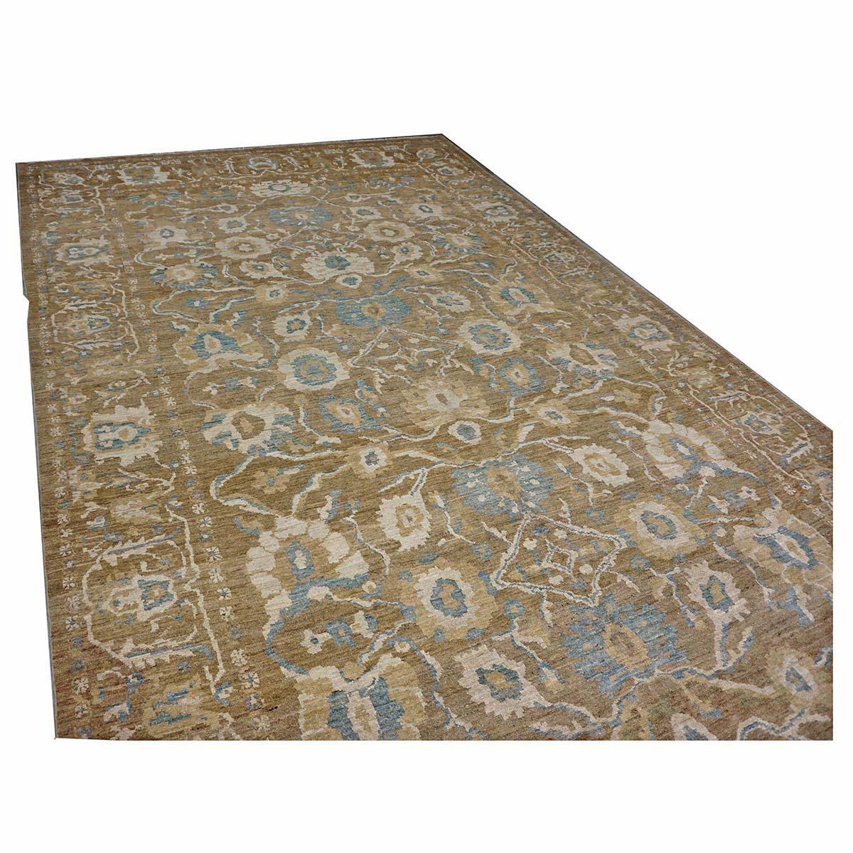 Gallery Sized Persian Sultanabad Rug 10 x 20 light brown & Light Blue For Sale 4
