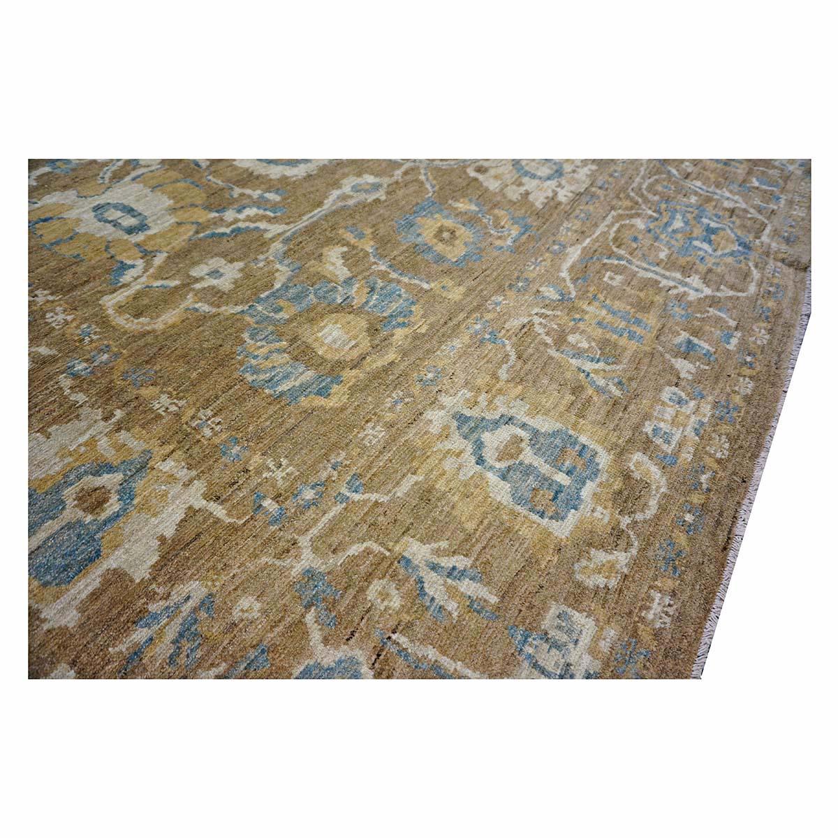 Gallery Sized Persian Sultanabad Rug 10 x 20 light brown & Light Blue For Sale 6