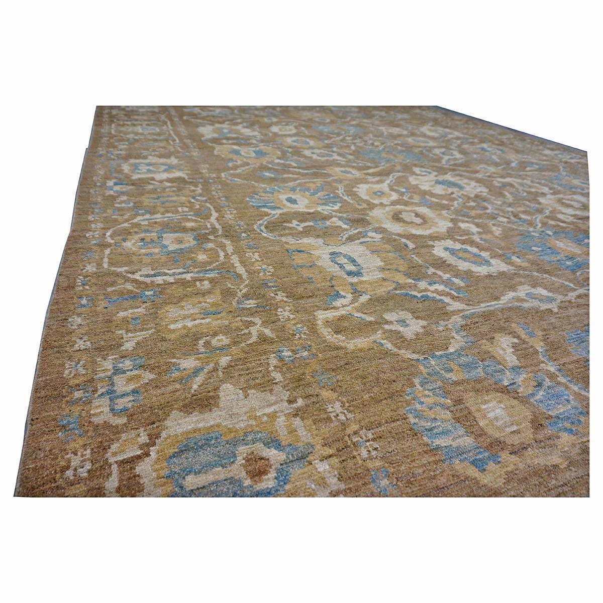 Gallery Sized Persian Sultanabad Rug 10 x 20 light brown & Light Blue For Sale 8
