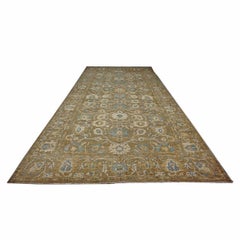 Persian Sultanabad Wool 10x20 Taupe, Ivory & Light Blue Handmade Gallery Rug