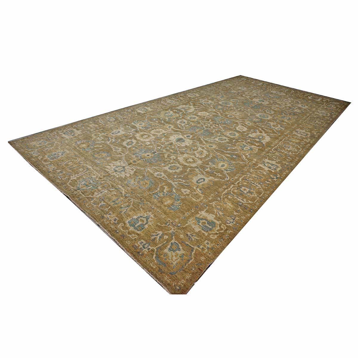 Contemporary Gallery Sized Persian Sultanabad Rug 10 x 20 light brown & Light Blue For Sale