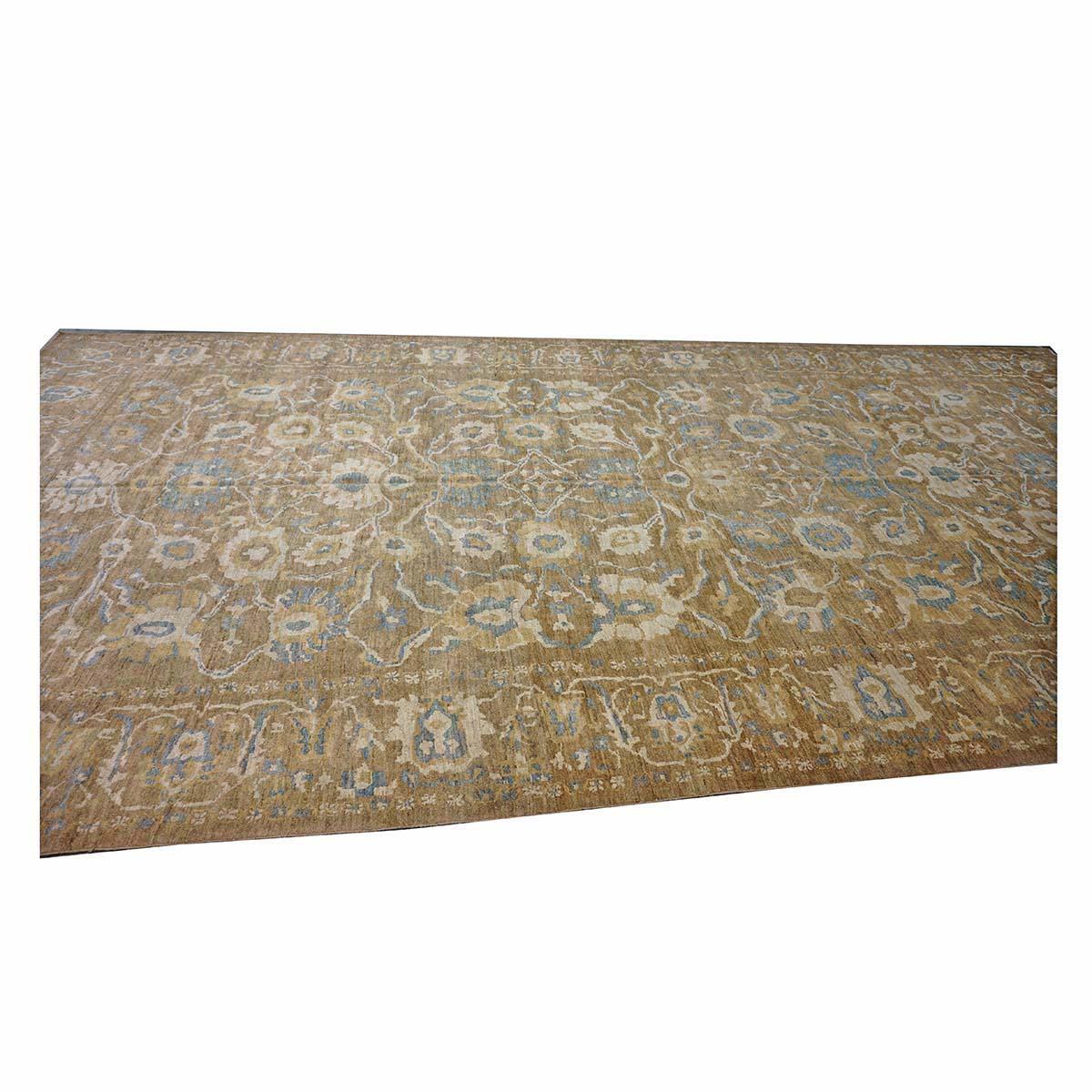 Gallery Sized Persian Sultanabad Rug 10 x 20 light brown & Light Blue For Sale 2