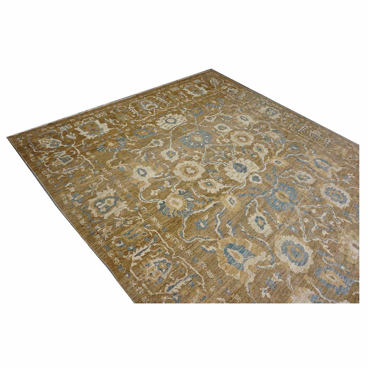 Area Persiana Sultanabad in Lana 10 x 20 Taupe, Avorio e Azzurro fatta a mano (a) Gallery in vendita 3