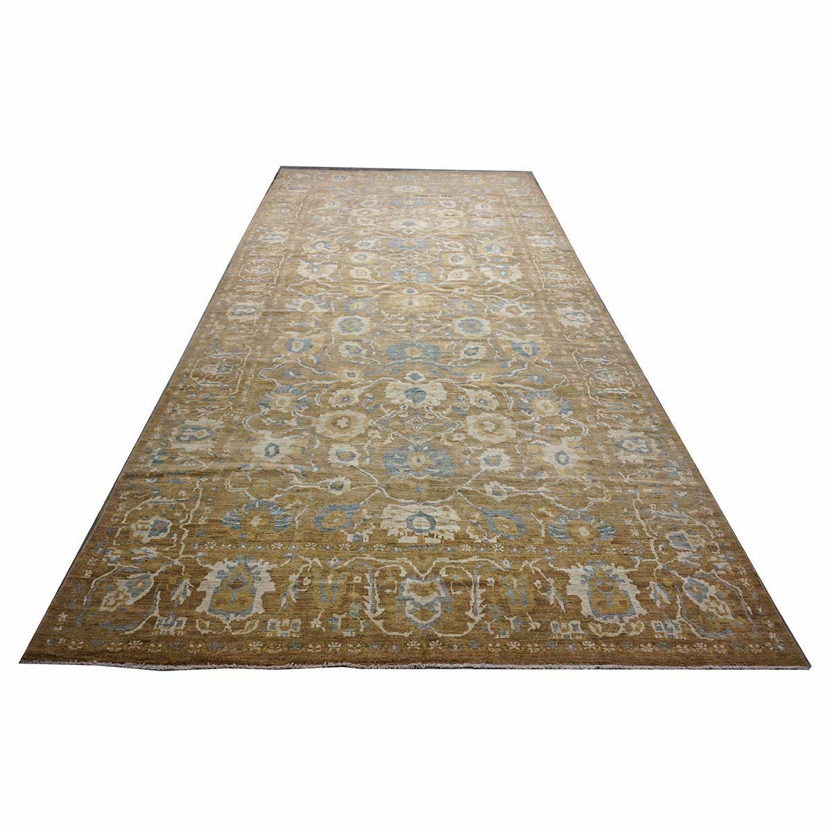 Hand-Knotted Gallery Sized Persian Sultanabad Rug 10 x 20 light brown & Light Blue For Sale