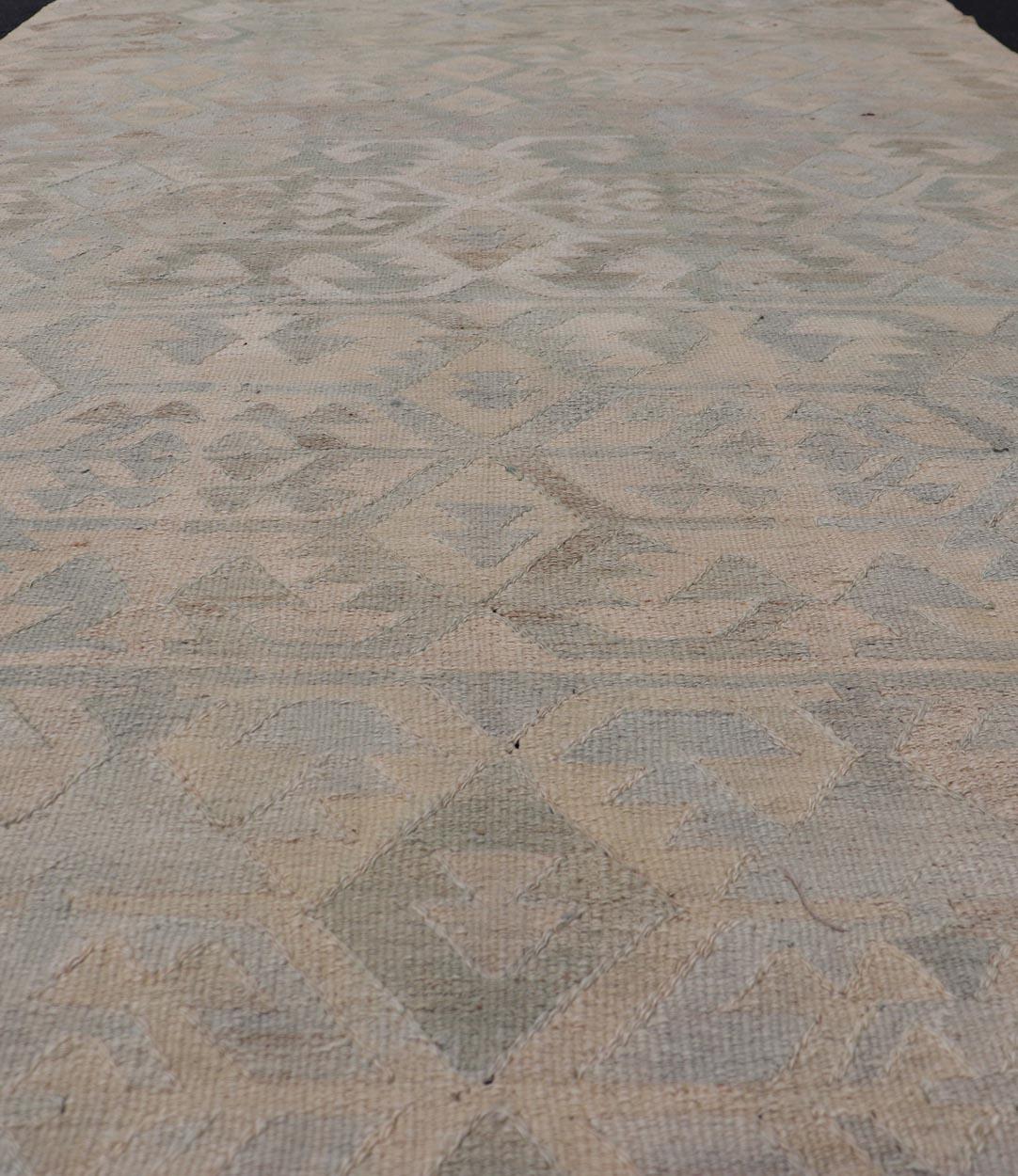 Hand-Woven Gallery Turkish Vintage Flat-Weave Tribal Designed Kilim in Earthy Tones For Sale