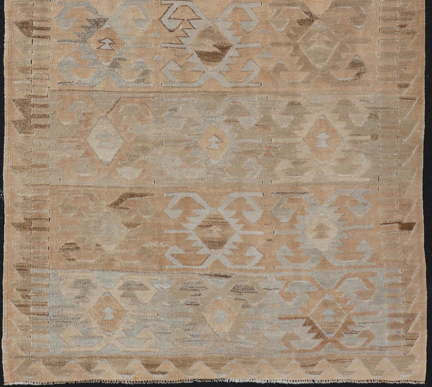 20th Century Gallery Turkish Vintage Flat-Weave Tribal Designed Kilim in Earthy Tones For Sale