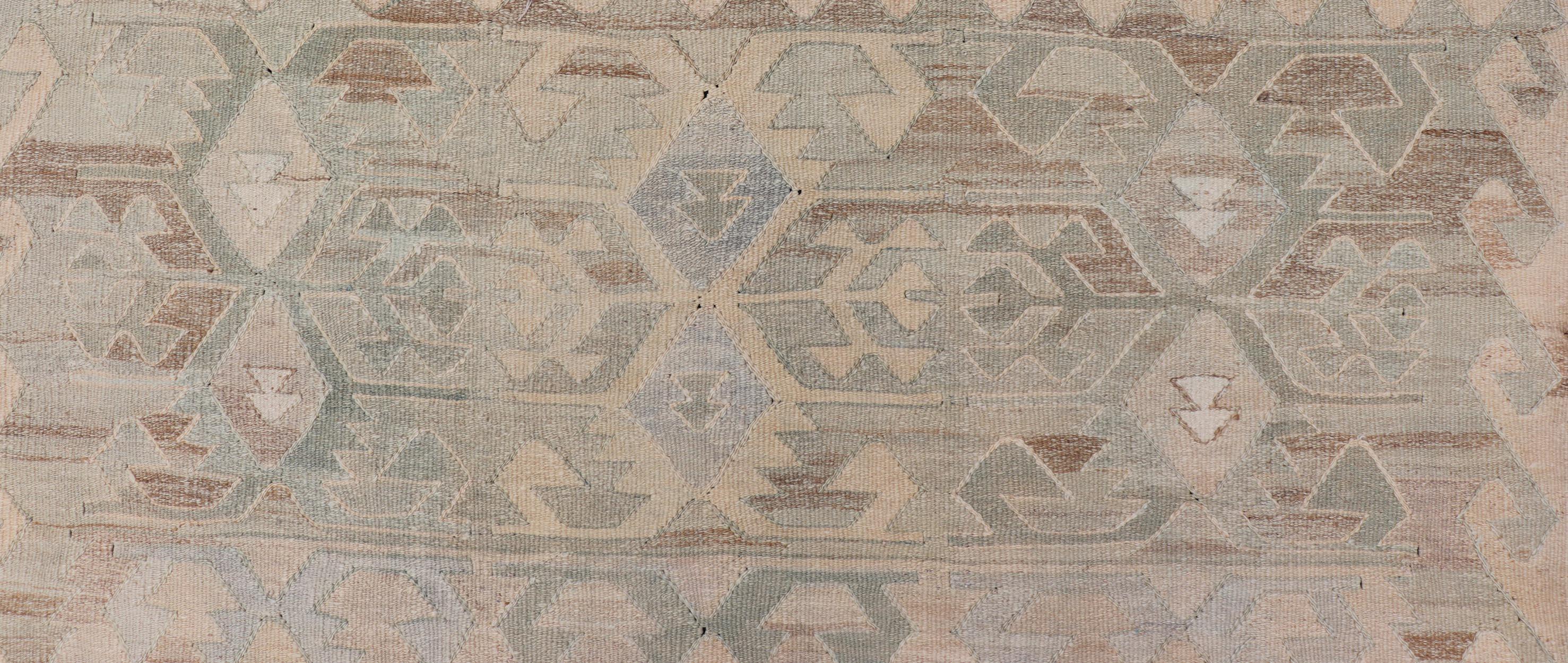 Wool Gallery Turkish Vintage Flat-Weave Tribal Designed Kilim in Earthy Tones For Sale