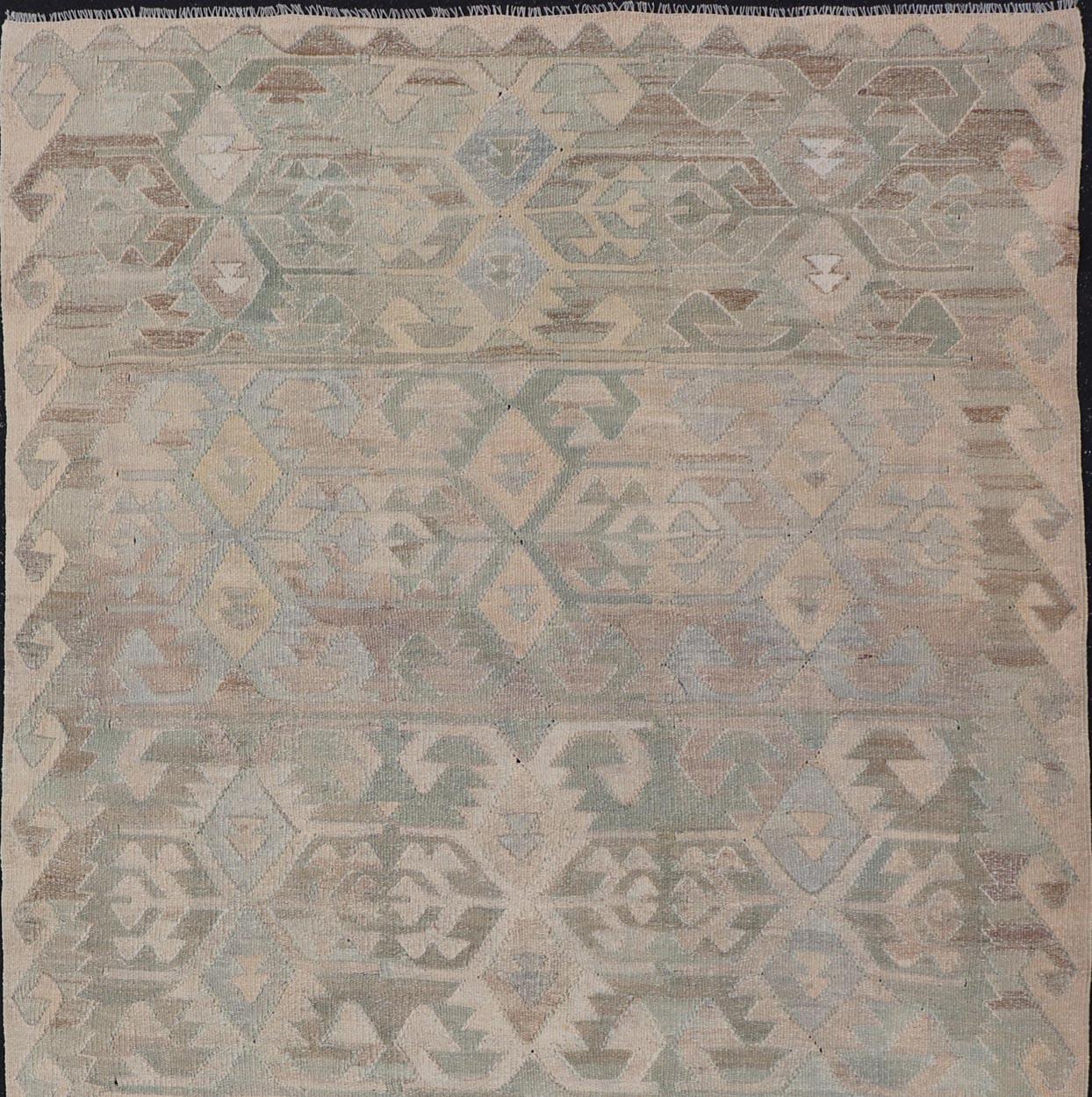 Gallery Turkish Vintage Flat-Weave Tribal Designed Kilim in Earthy Tones For Sale 2