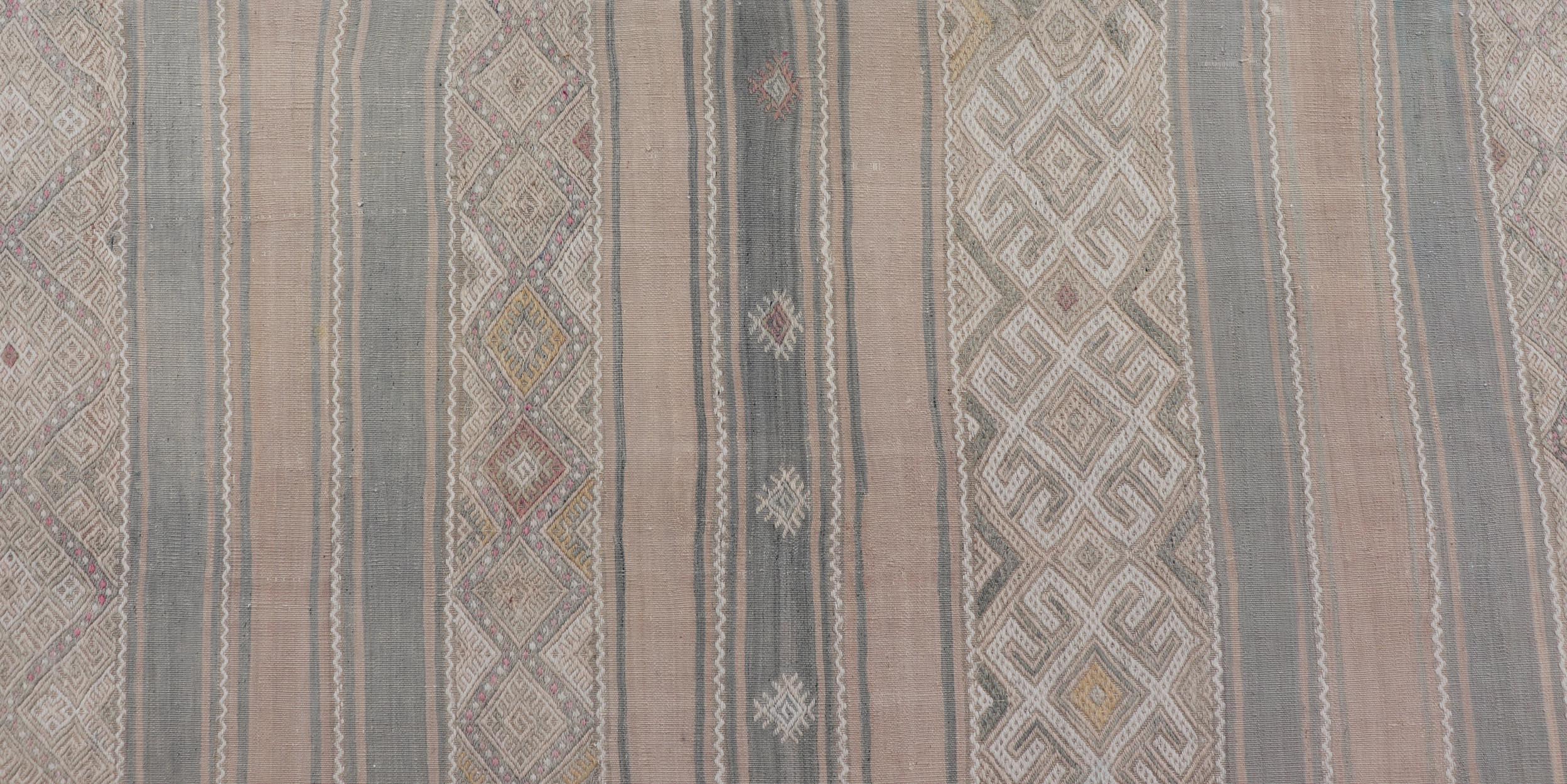 Gallery Vintage Turkish Flat-Weave Kilim with Embroideries in Earthy Tones 4