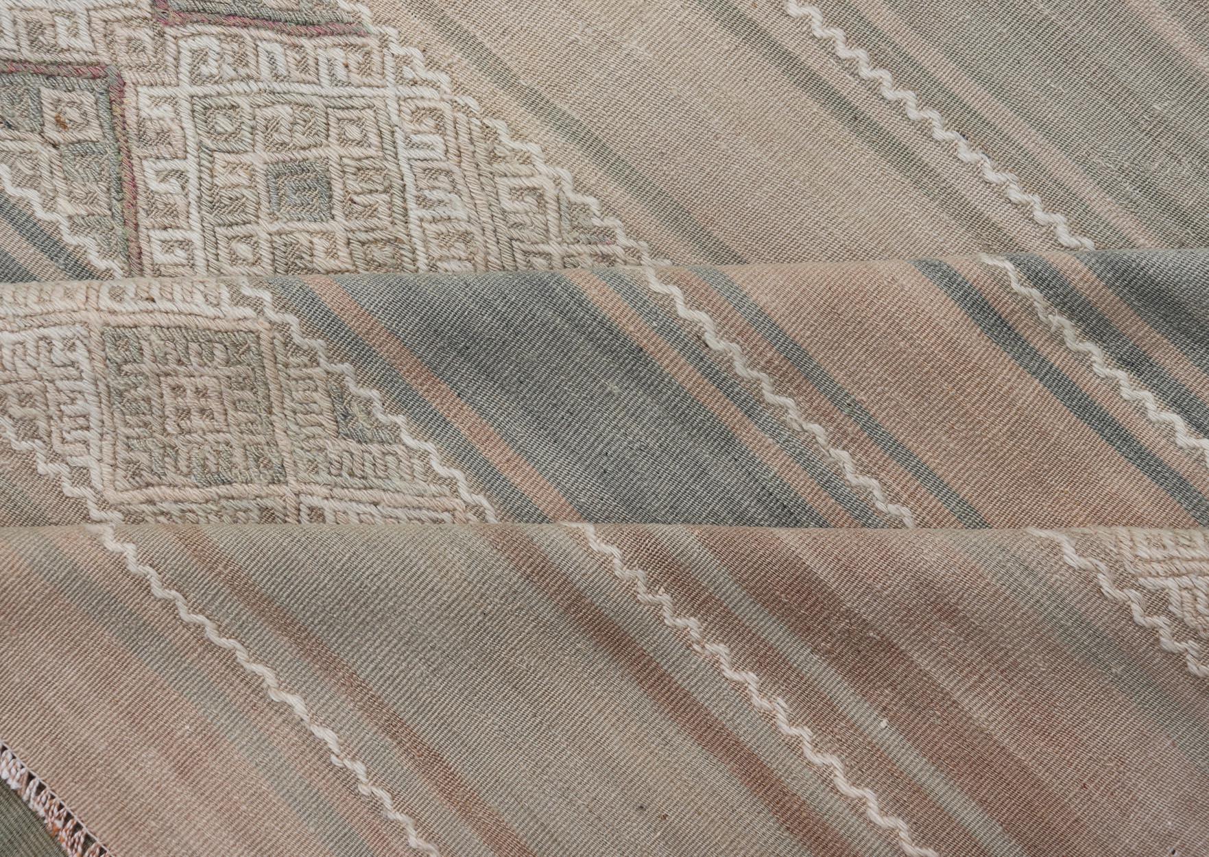 Gallery Vintage Turkish Flat-Weave Kilim with Embroideries in Earthy Tones 5