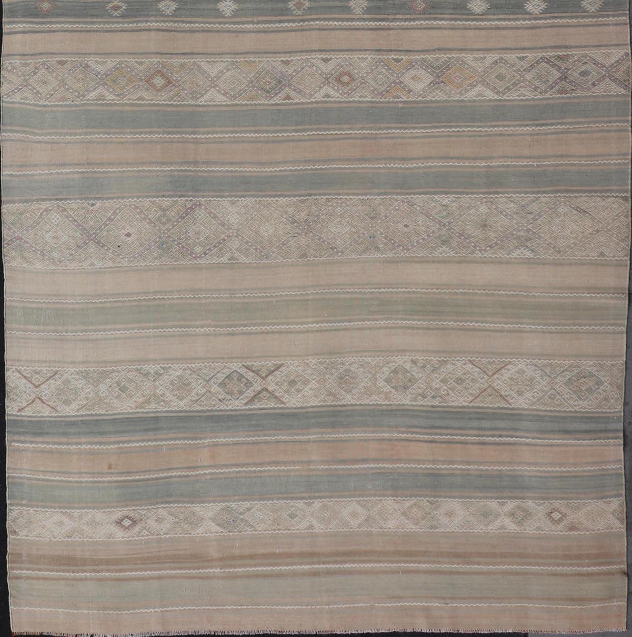 20th Century Gallery Vintage Turkish Flat-Weave Kilim with Embroideries in Earthy Tones
