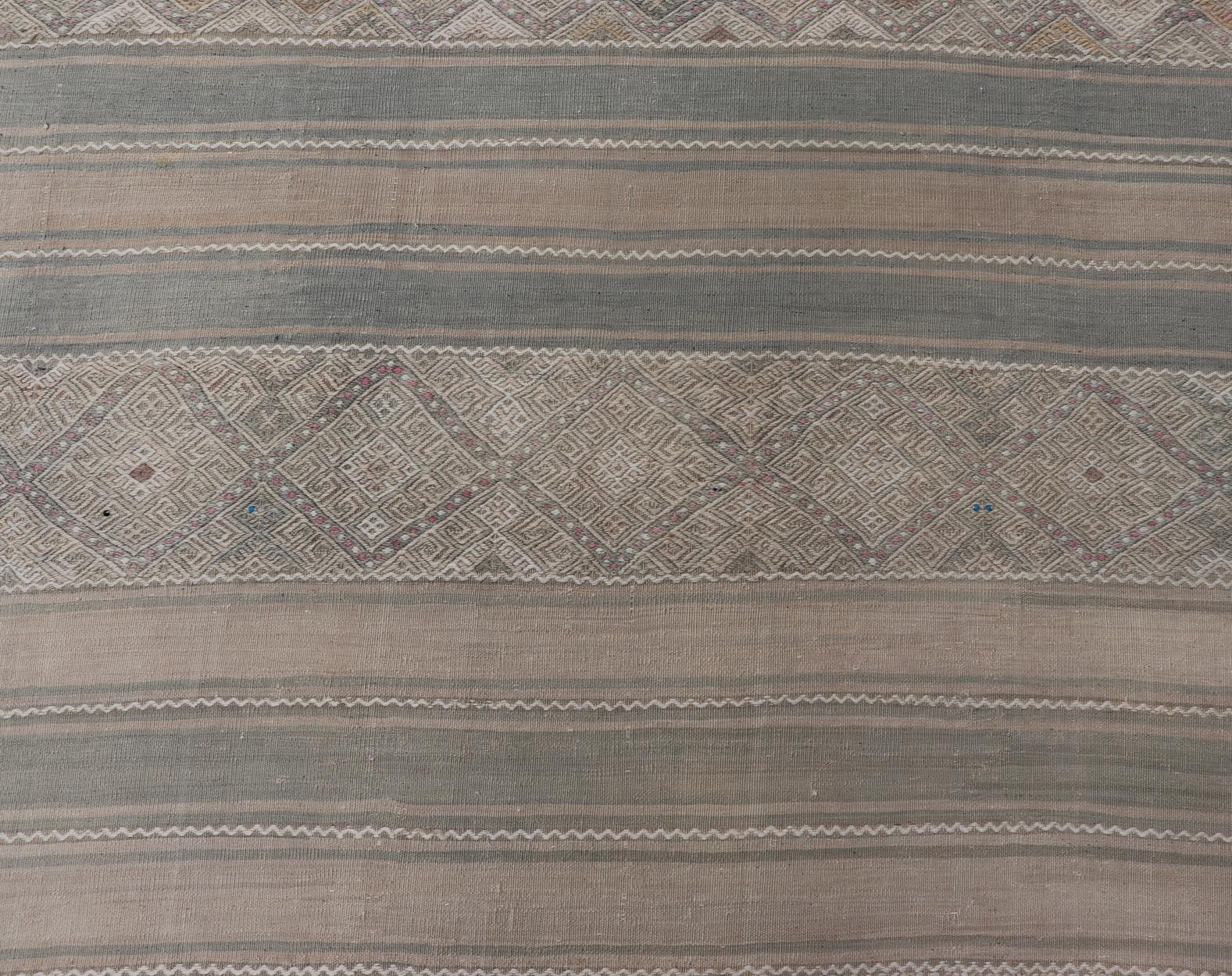 Gallery Vintage Turkish Flat-Weave Kilim with Embroideries in Earthy Tones 2