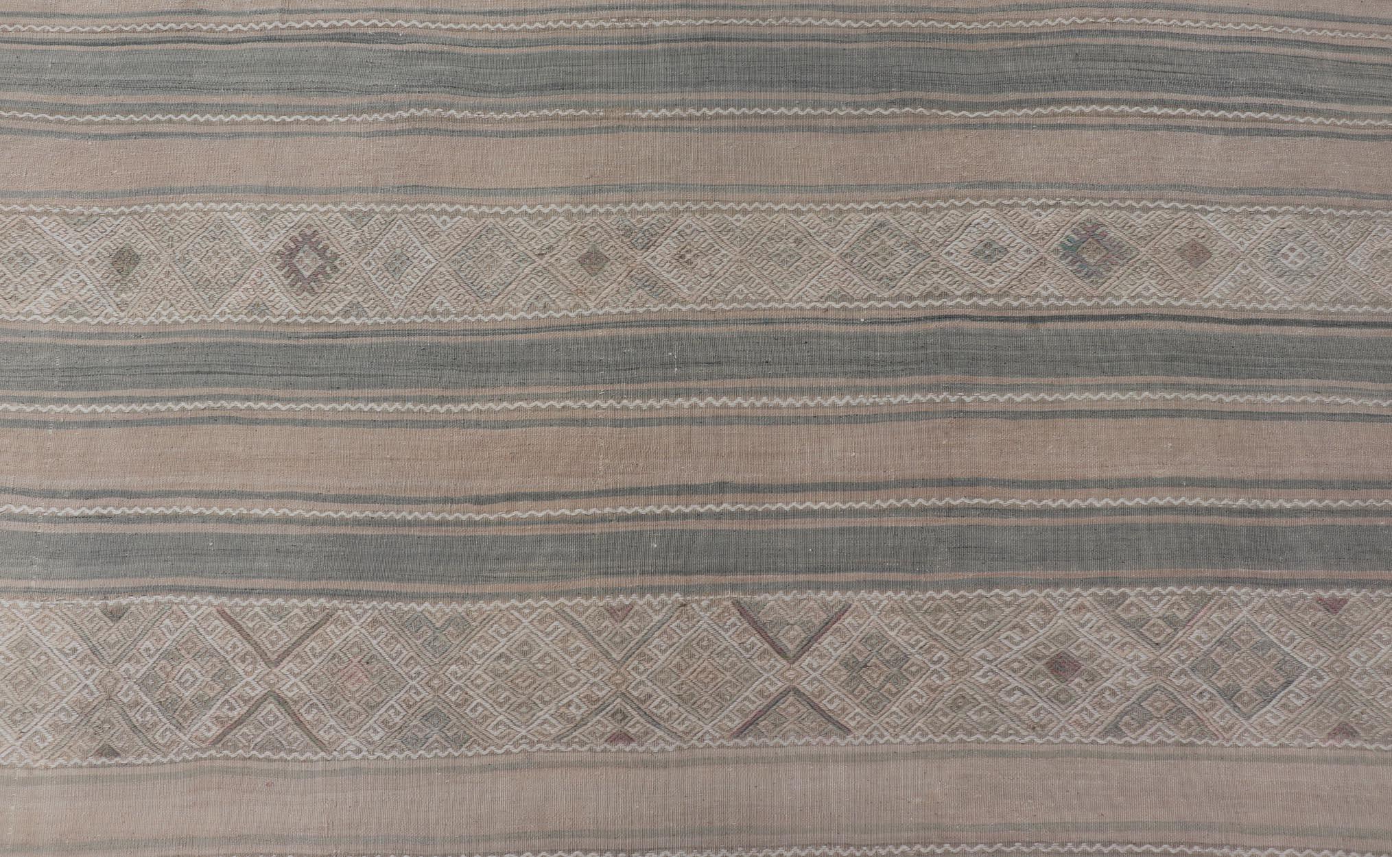 Gallery Vintage Turkish Flat-Weave Kilim with Embroideries in Earthy Tones 3