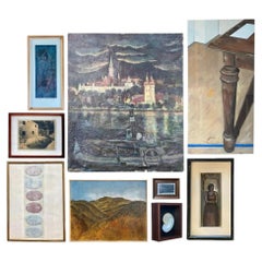 Gallery Wall Collection of Original Paintings + Shell Shadowbox, 9 Pieces of Art