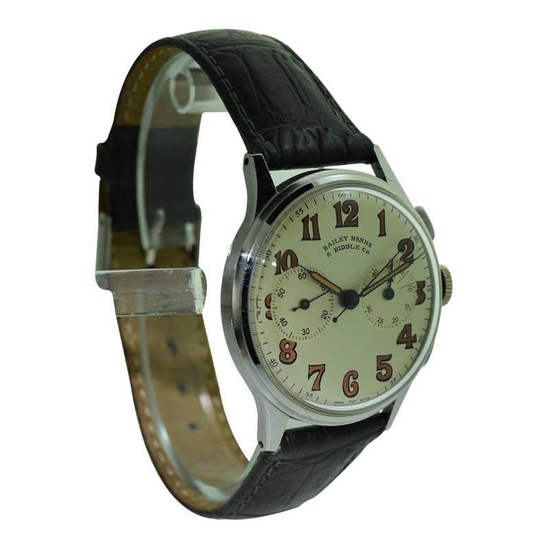 Women's or Men's Gallet Chronograph for Bailey Banks and Biddle Art Deco Stainless Steel, 1940s